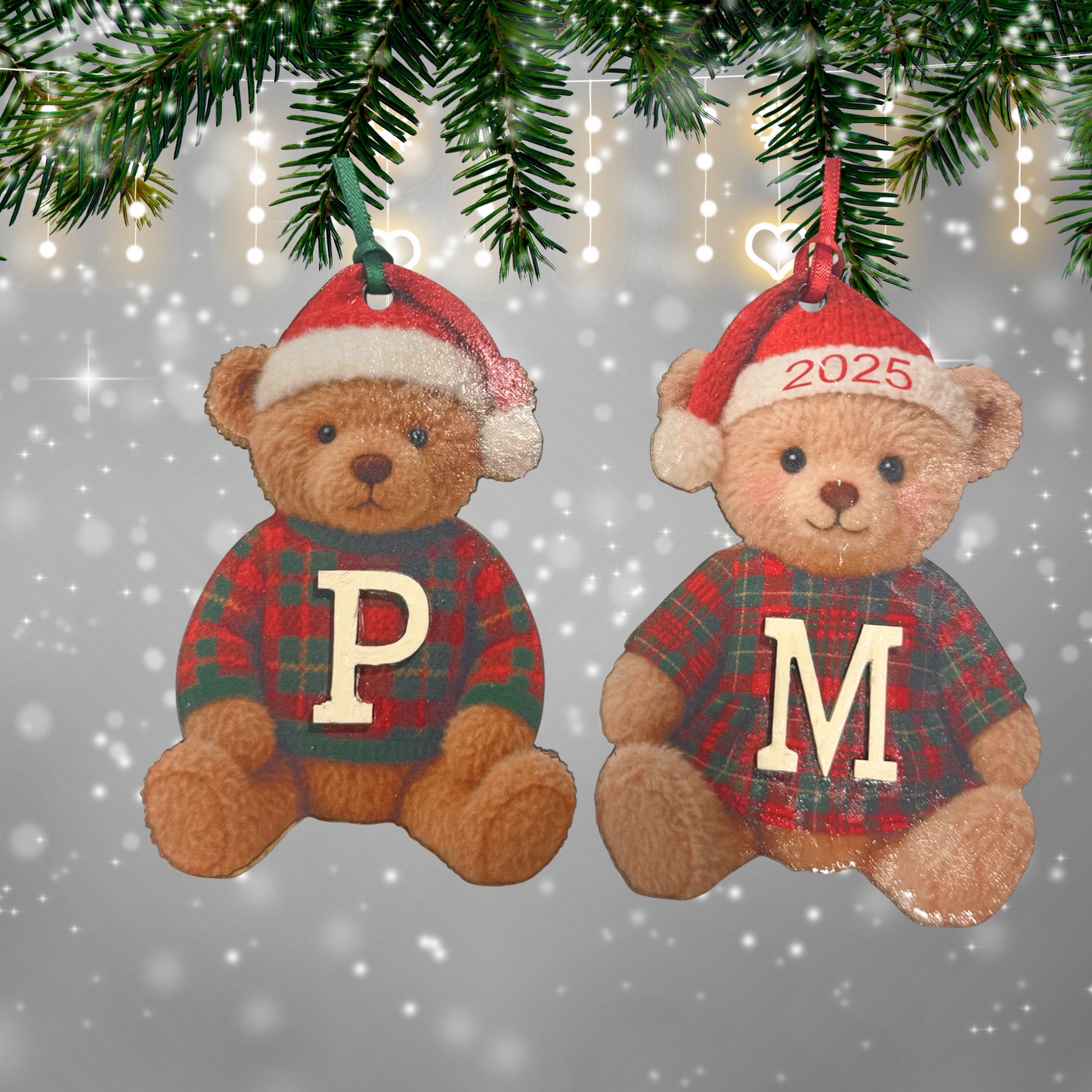 Personalized Wooden Ornament:  Personalized Teddy Bear, Initial, Custom Name, Polo Christmas 2025 Ornament