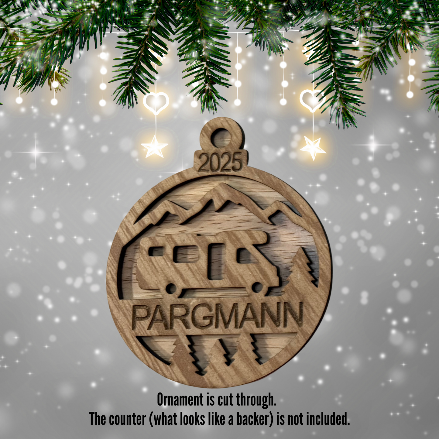 Personalized Camping Wood Ornament:  Personalized RV ornament,, Laser Cut, Custom Name, Family Ornament