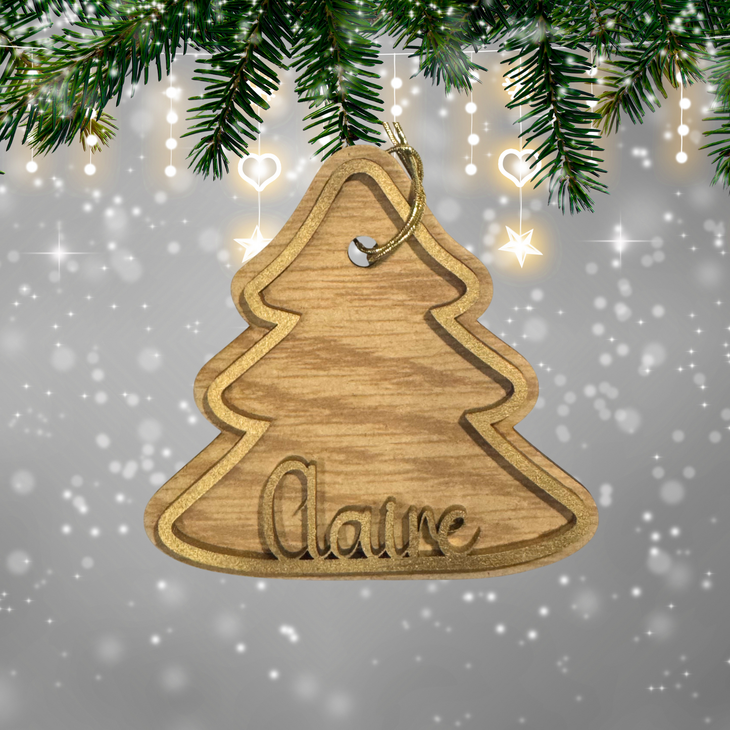 Personalized Wooden Ornament:  Christmas Tree, Laser Cut, Custom Name, Family Ornament