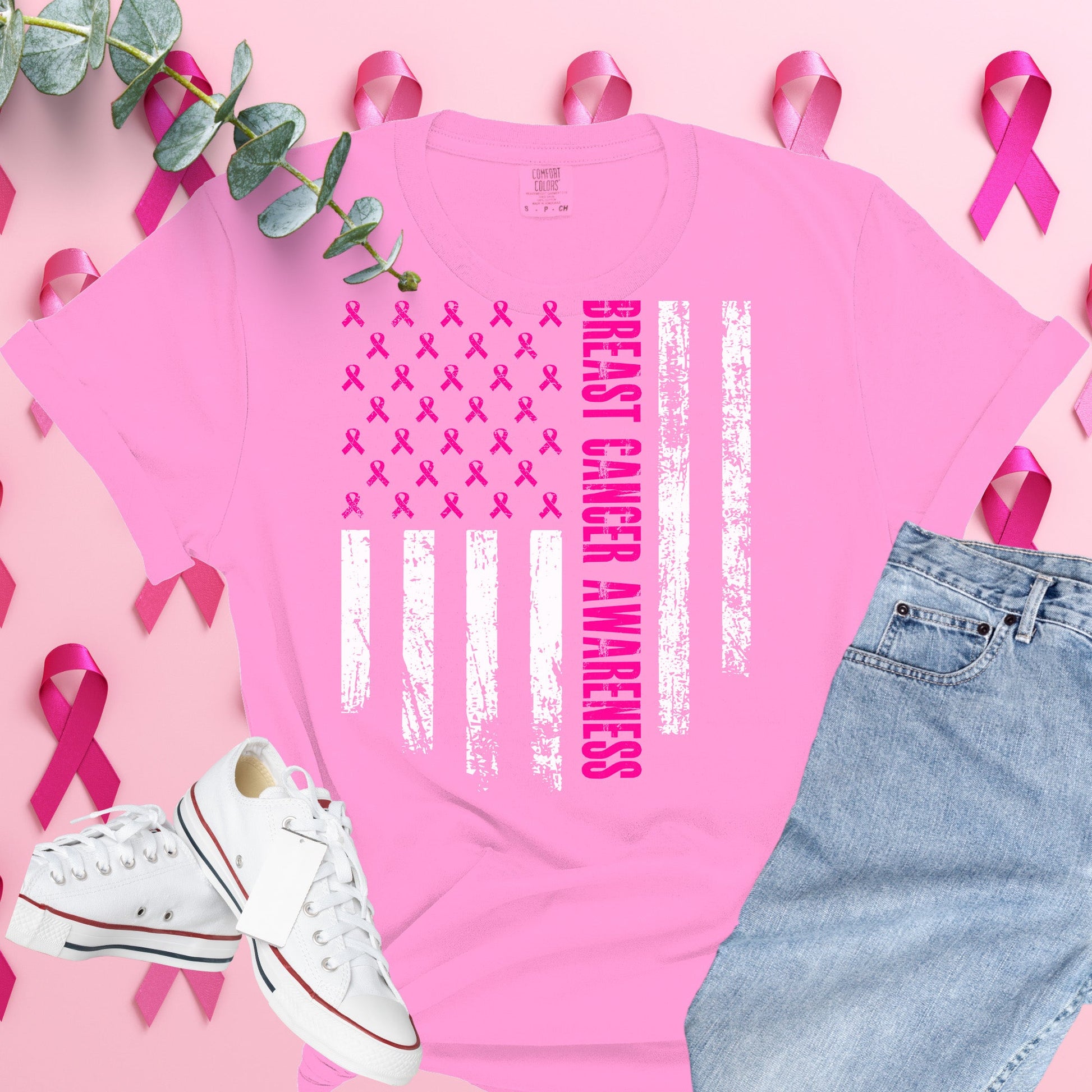  Breast Cancer Awareness Shirt on Comfort Colors® Tee – Pink Ribbon, October Support, Halloween Theme