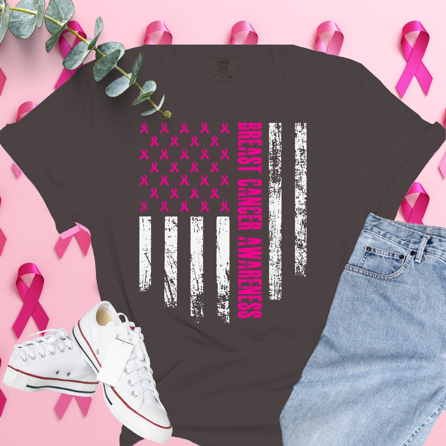  Breast Cancer Awareness Shirt on Comfort Colors® Tee – Pink Ribbon, October Support, Halloween Theme