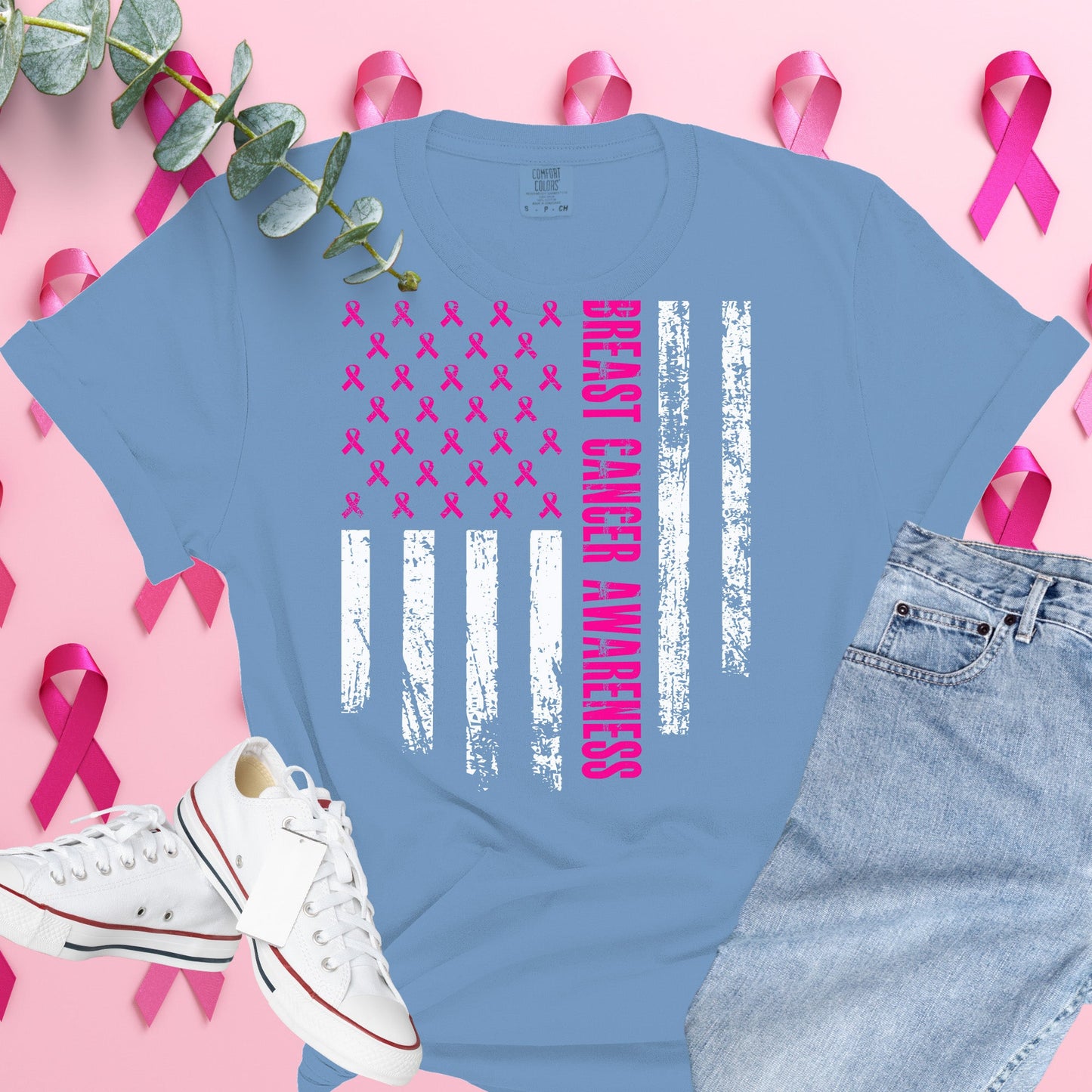  Breast Cancer Awareness Shirt on Comfort Colors® Tee – Pink Ribbon, October Support, Halloween Theme