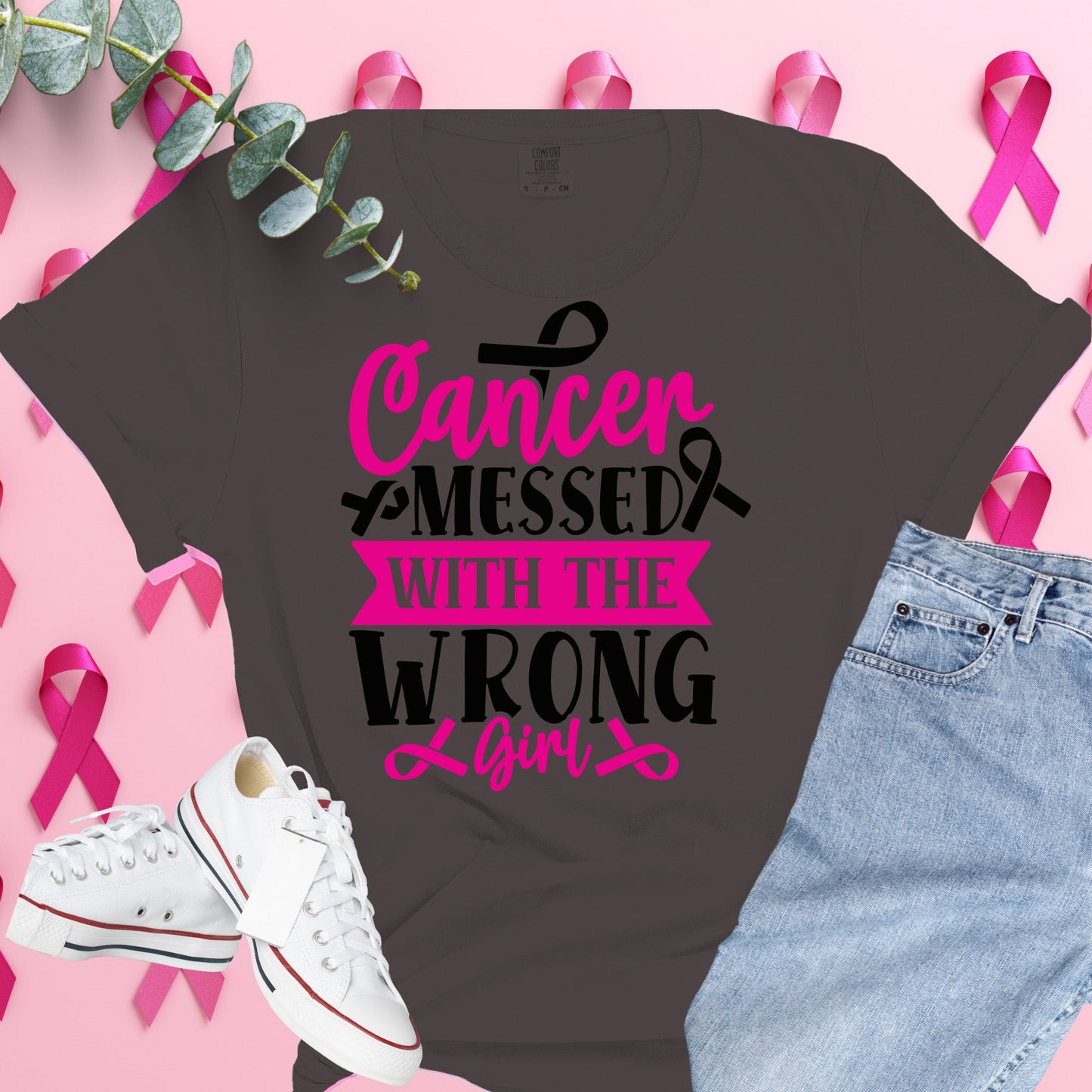  Breast Cancer Awareness Shirt on Comfort Colors® Tee – Pink Ribbon, October Support, Halloween Theme