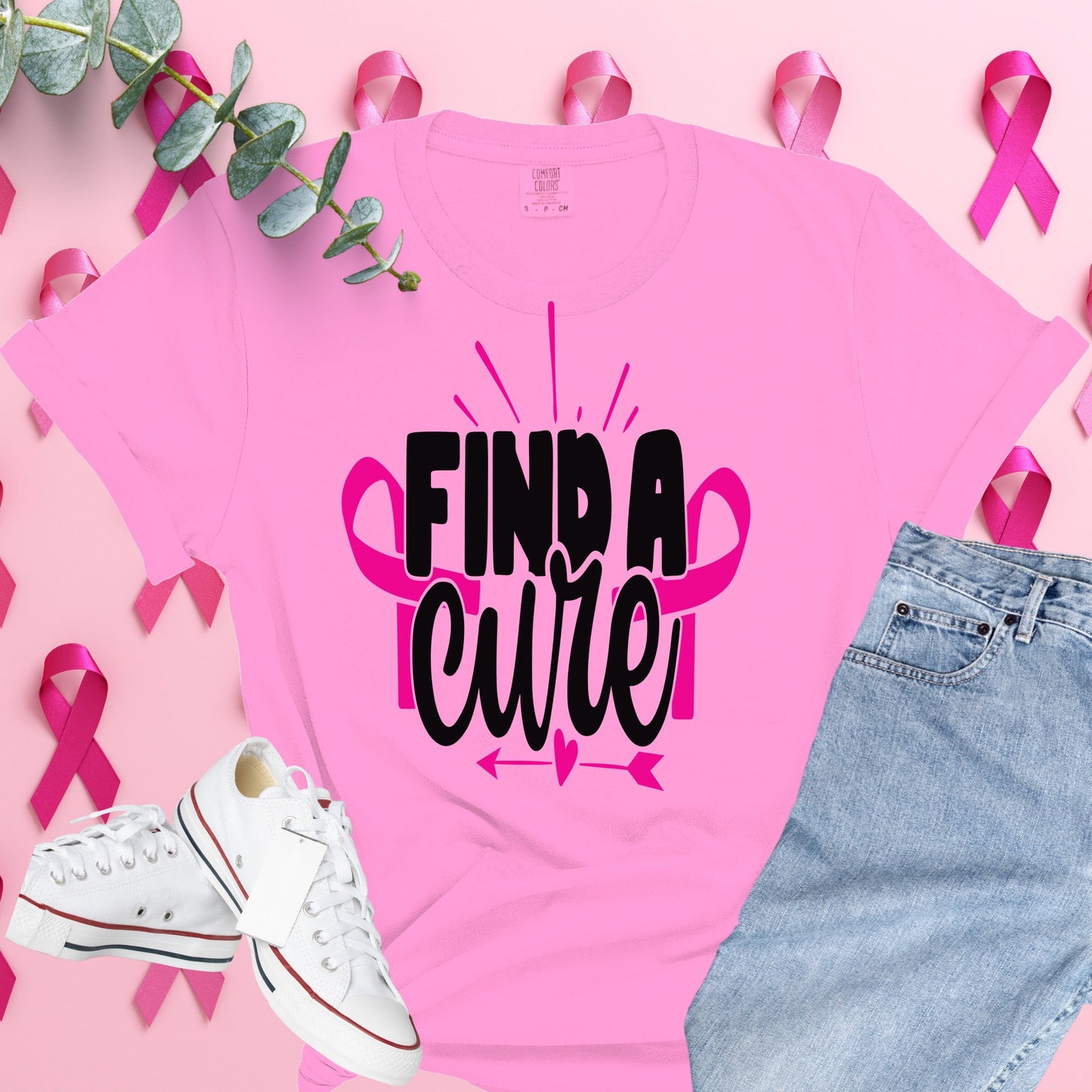  Breast Cancer Awareness Shirt on Comfort Colors® Tee – Pink Ribbon, October Support, Halloween Theme