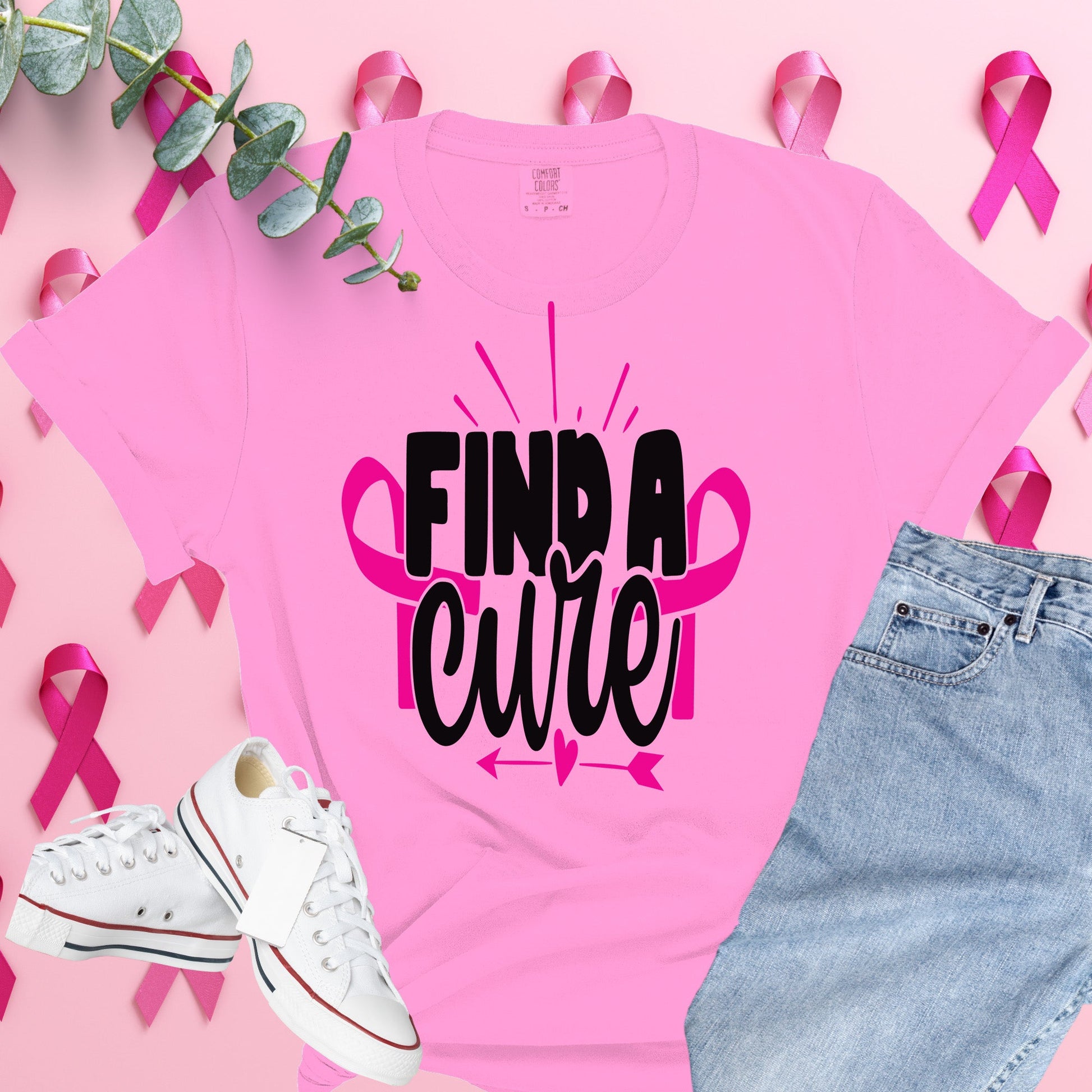  Breast Cancer Awareness Shirt on Comfort Colors® Tee – Pink Ribbon, October Support, Halloween Theme