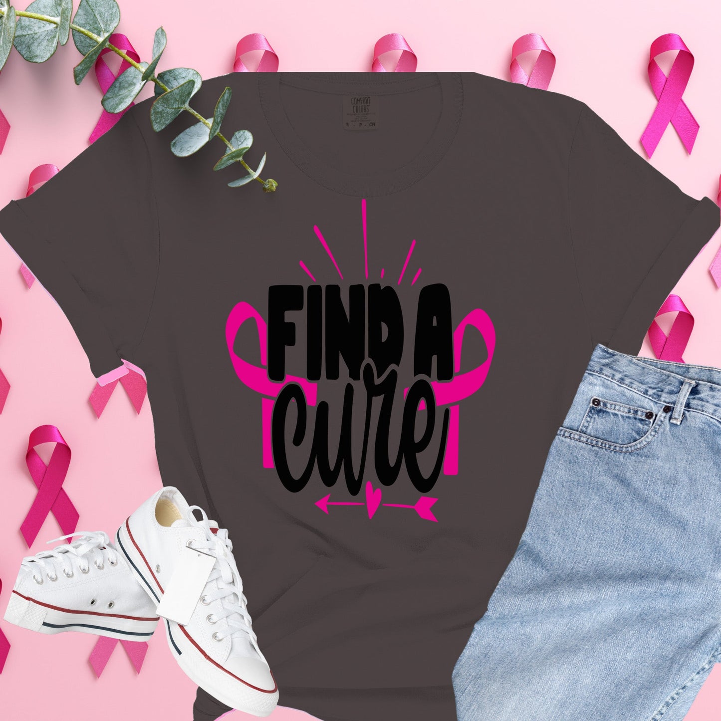  Breast Cancer Awareness Shirt on Comfort Colors® Tee – Pink Ribbon, October Support, Halloween Theme
