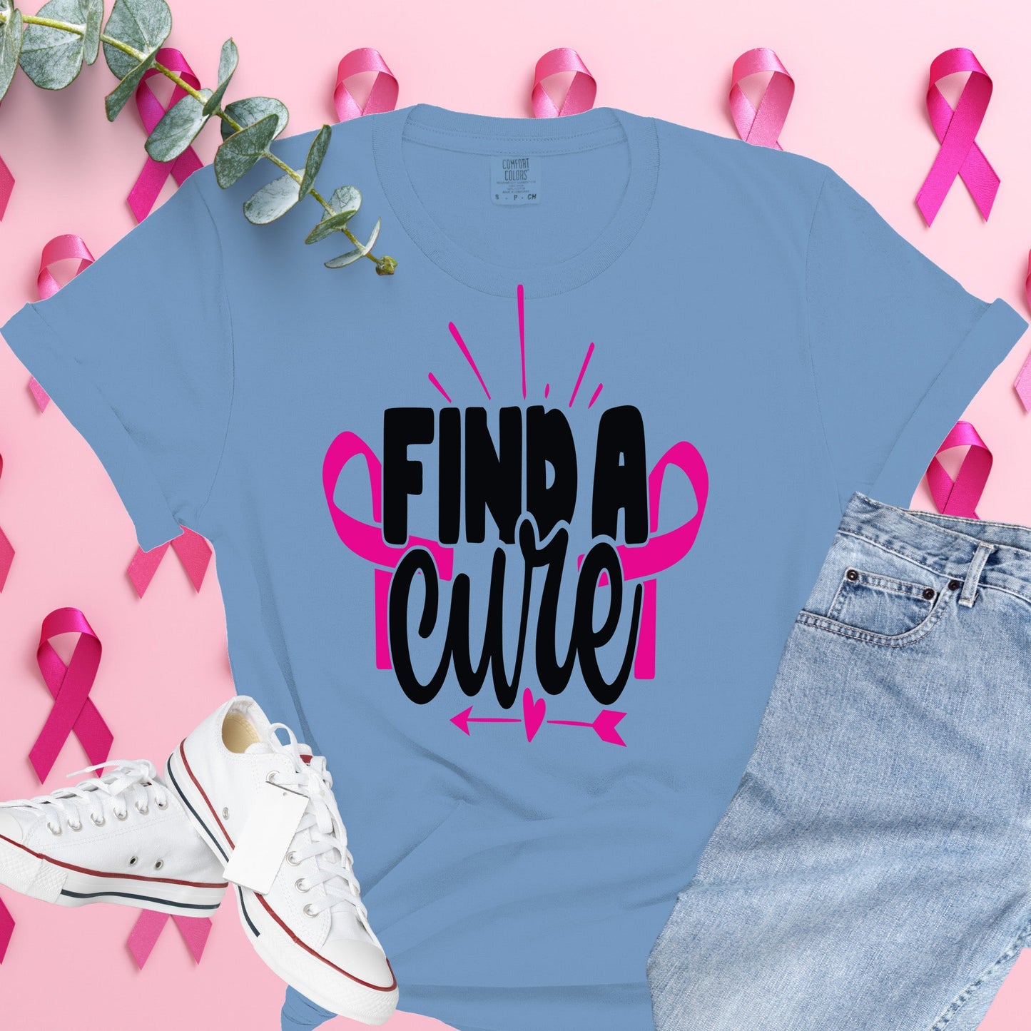  Breast Cancer Awareness Shirt on Comfort Colors® Tee – Pink Ribbon, October Support, Halloween Theme