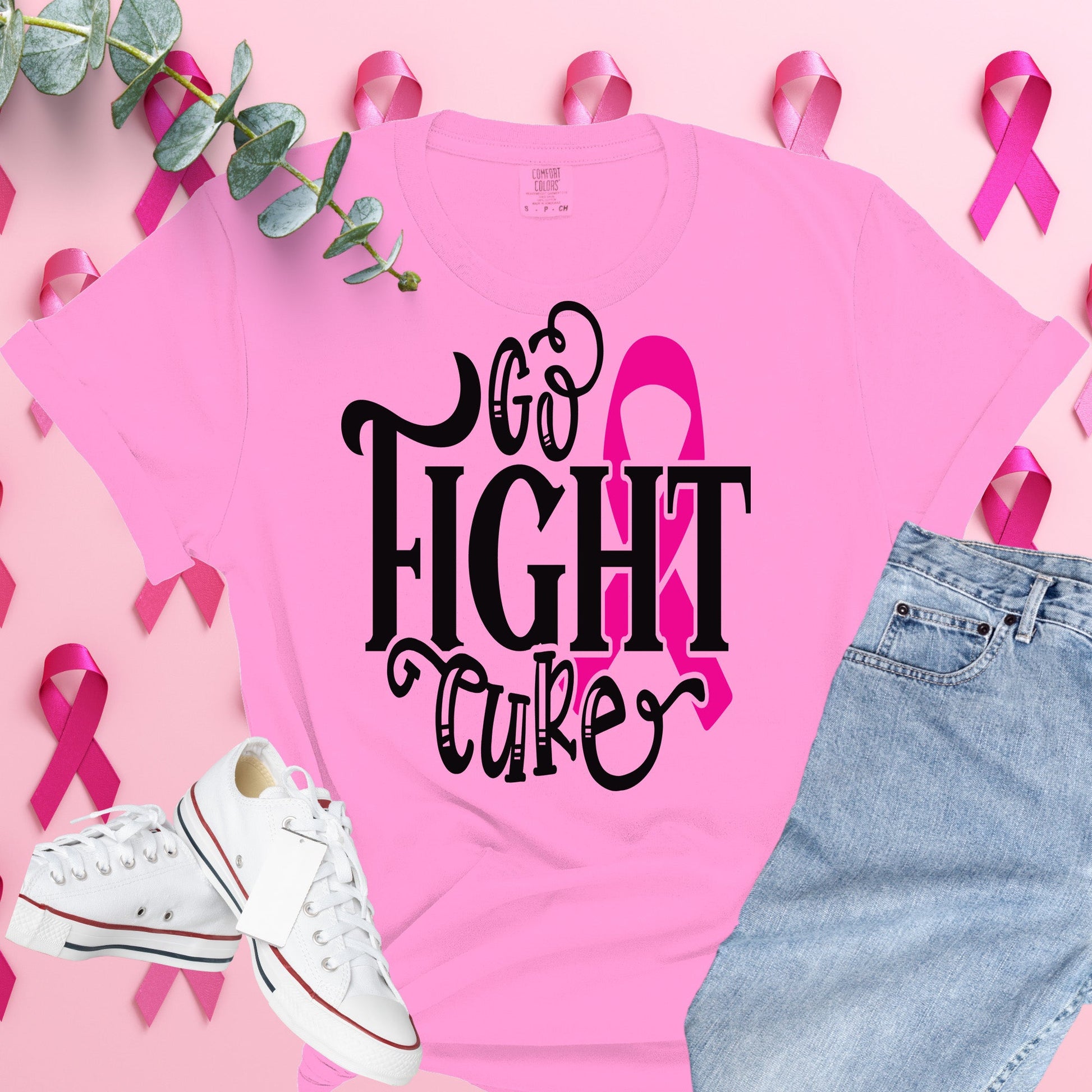  Breast Cancer Awareness Shirt on Comfort Colors® Tee – Pink Ribbon, October Support, Halloween Theme