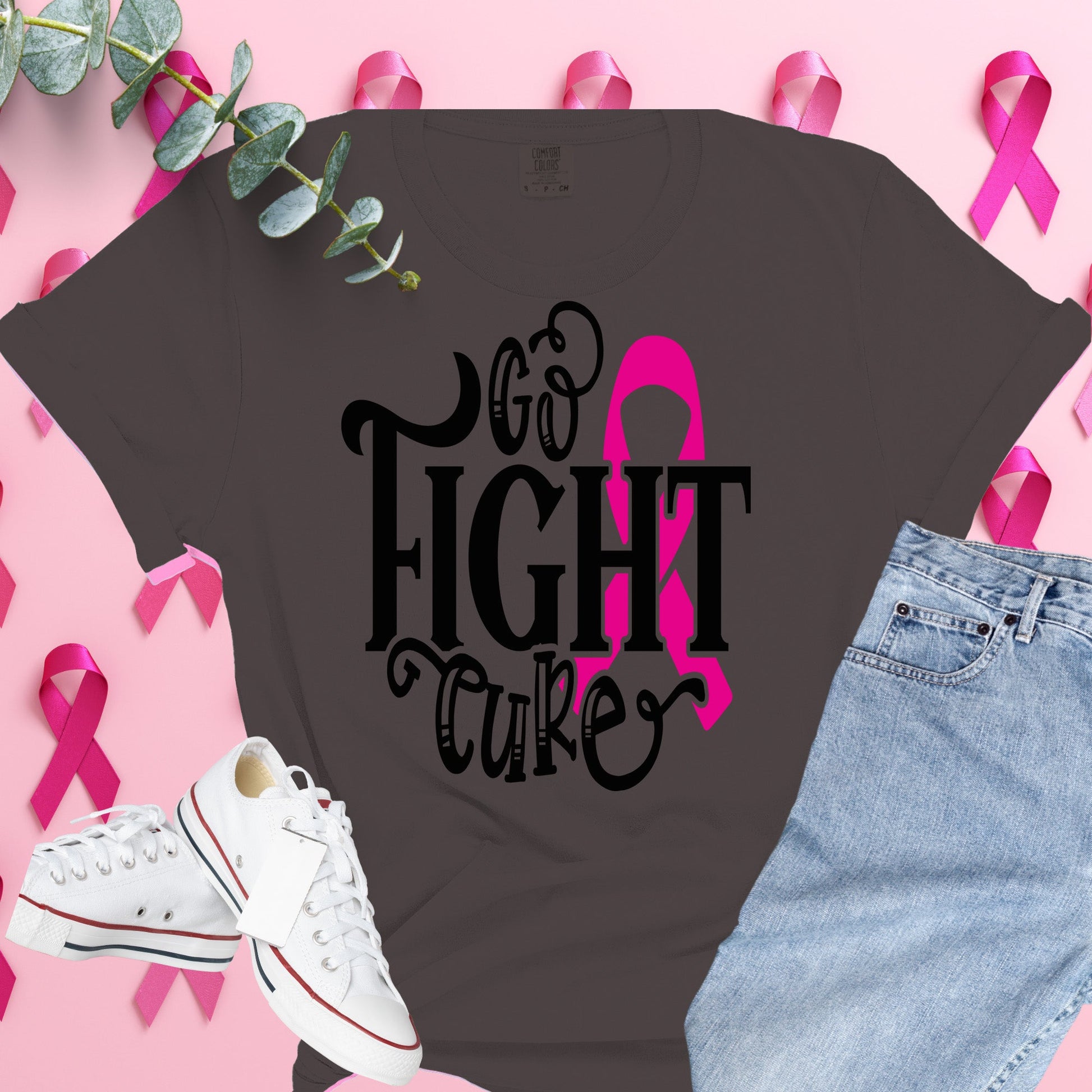  Breast Cancer Awareness Shirt on Comfort Colors® Tee – Pink Ribbon, October Support, Halloween Theme