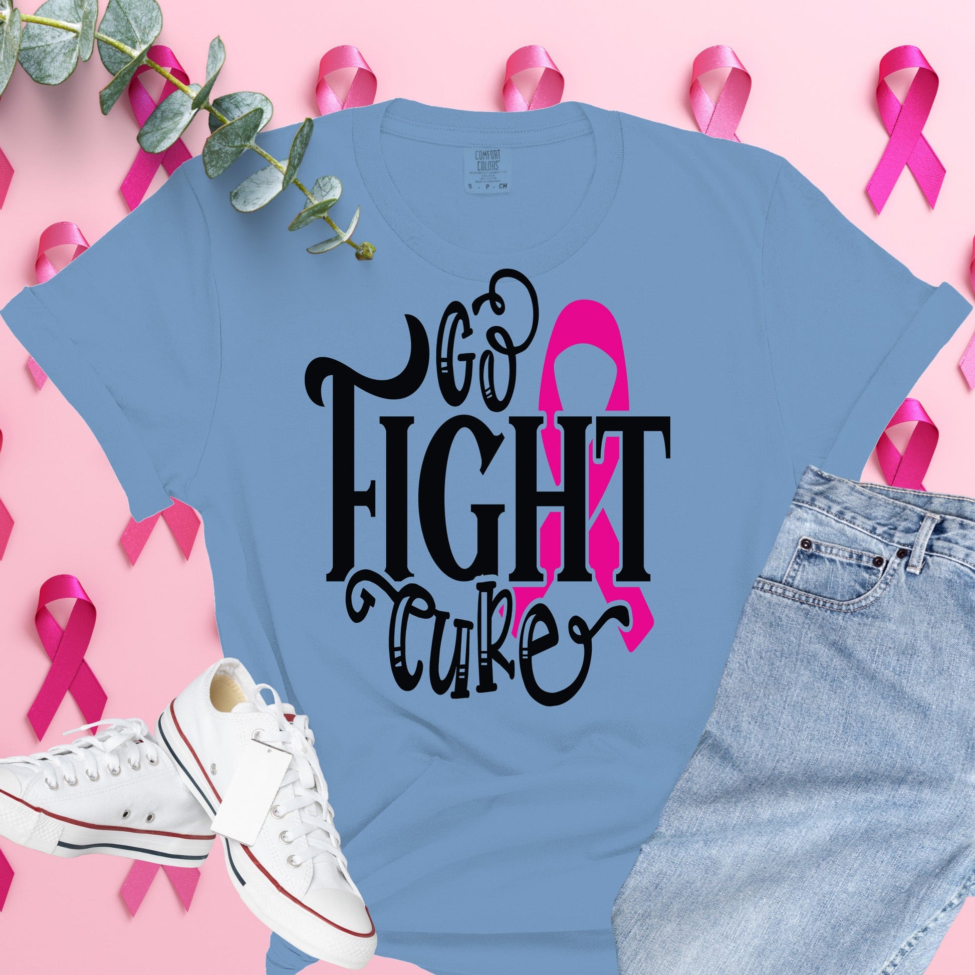  Breast Cancer Awareness Shirt on Comfort Colors® Tee – Pink Ribbon, October Support, Halloween Theme