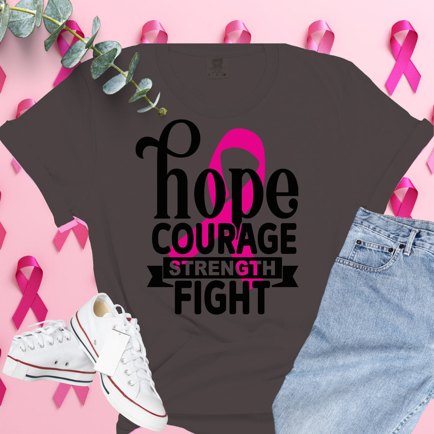 Breast Cancer Awareness Shirt on Comfort Colors® Tee – Pink Ribbon, October Support, Halloween Theme