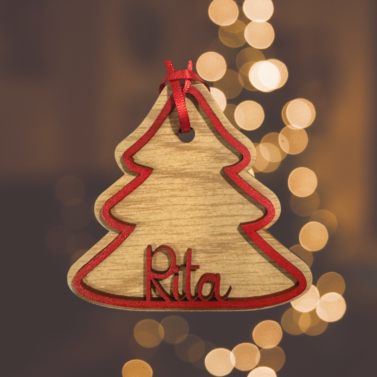 Personalized Wooden Ornament:  Christmas Tree, Laser Cut, Custom Name, Family Ornament