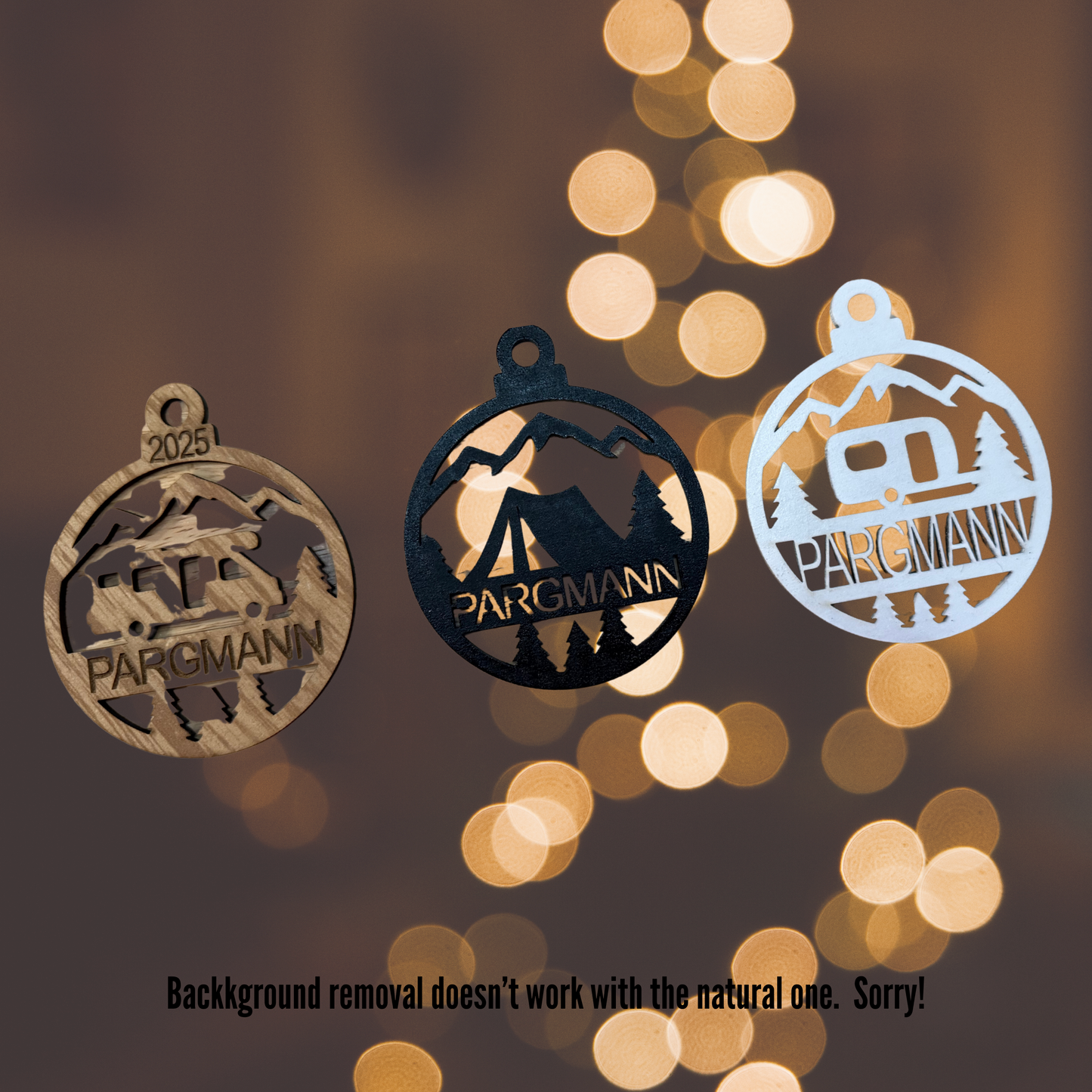 Personalized Camping Wood Ornament:  Personalized RV ornament,, Laser Cut, Custom Name, Family Ornament