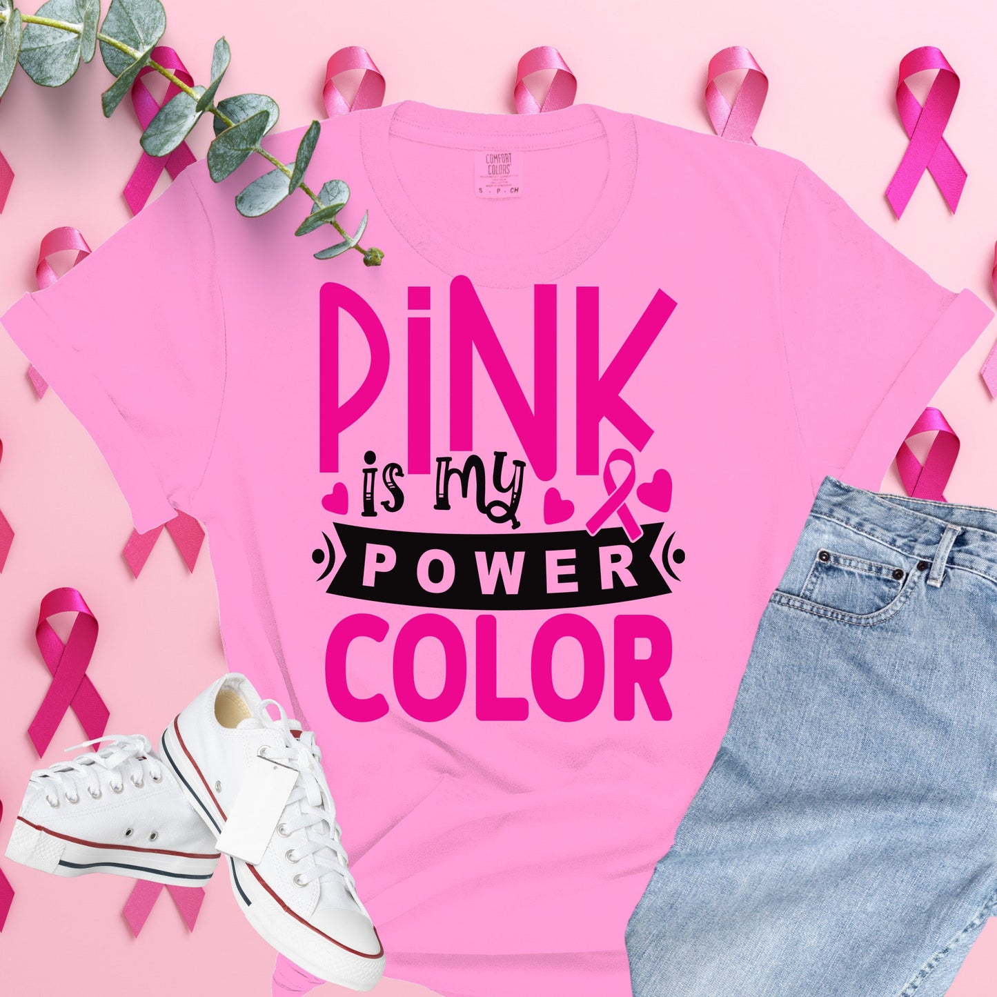 Breast Cancer Awareness Shirt on Comfort Colors® Tee – Pink Ribbon, October Support, Halloween Theme