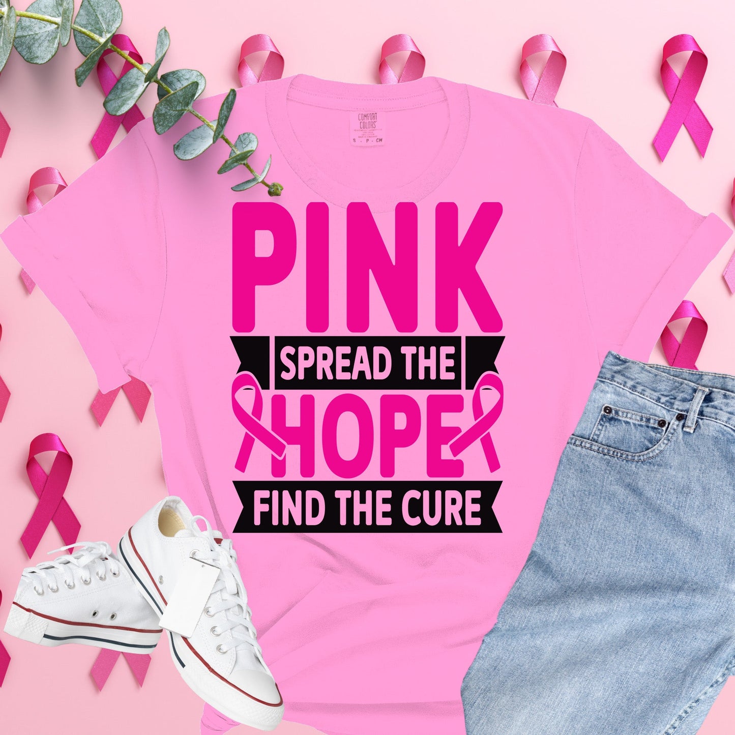  Breast Cancer Awareness Shirt on Comfort Colors® Tee – Pink Ribbon, October Support, Halloween Theme