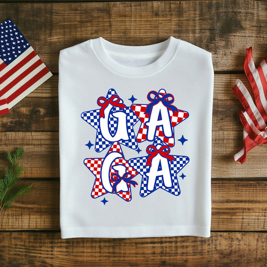 Fourth of July T-Shirt Patriotic Checkered Stars Graphic Tee USA Independence Day Shirt Fun Summer Top