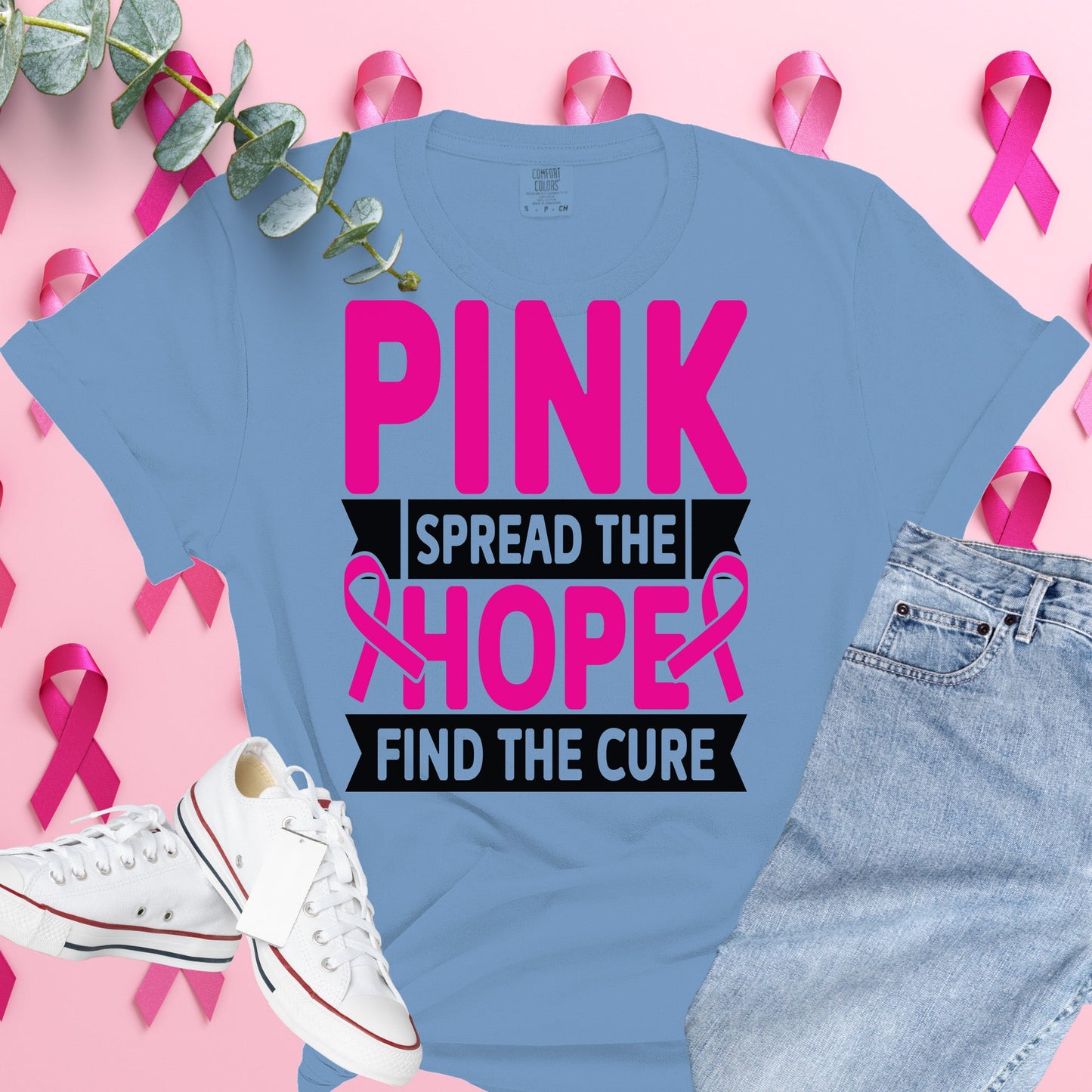  Breast Cancer Awareness Shirt on Comfort Colors® Tee – Pink Ribbon, October Support, Halloween Theme