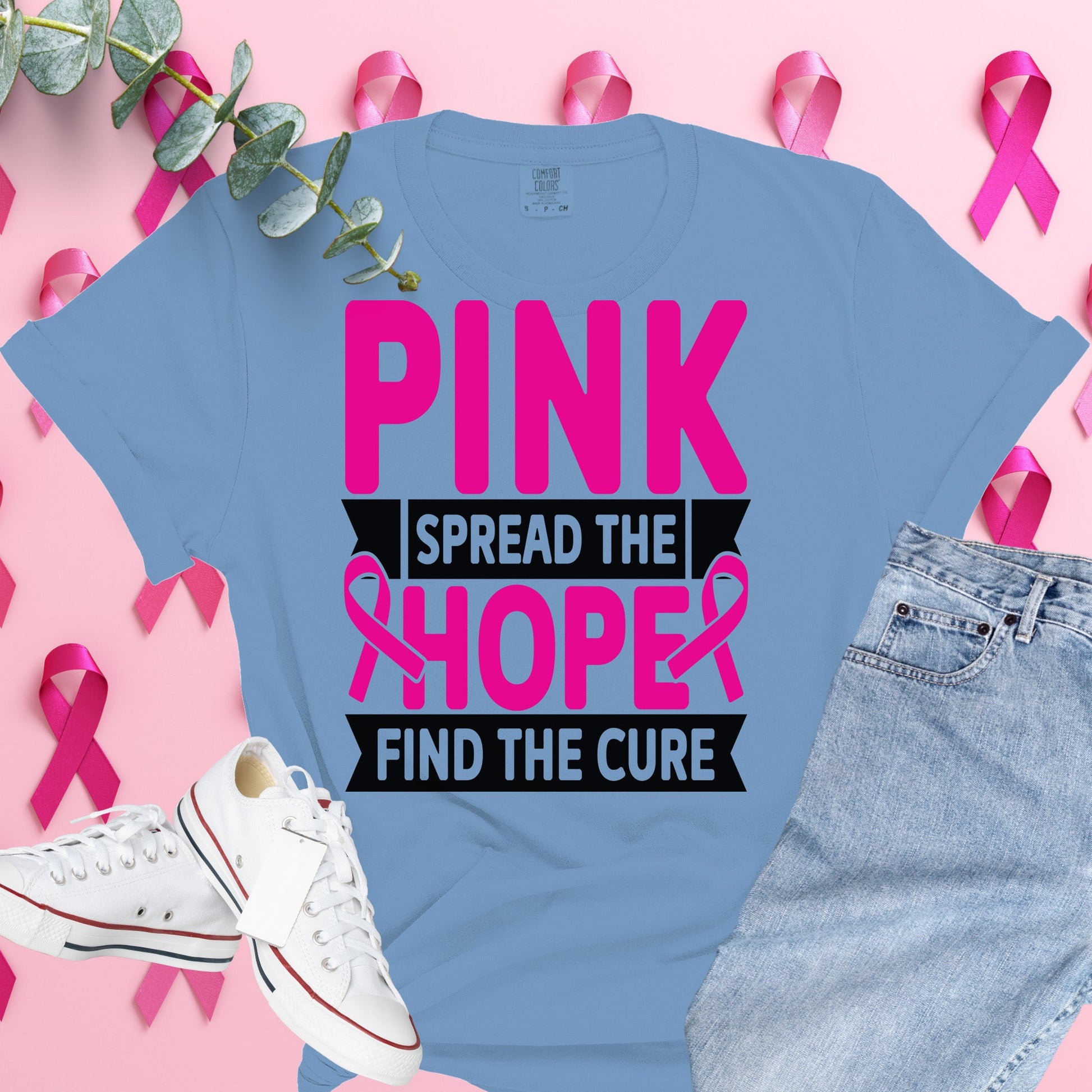  Breast Cancer Awareness Shirt on Comfort Colors® Tee – Pink Ribbon, October Support, Halloween Theme