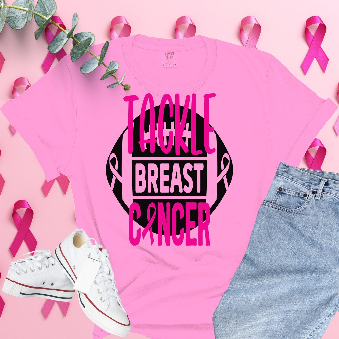  Breast Cancer Awareness Shirt on Comfort Colors® Tee – Pink Ribbon, October Support, Halloween Theme