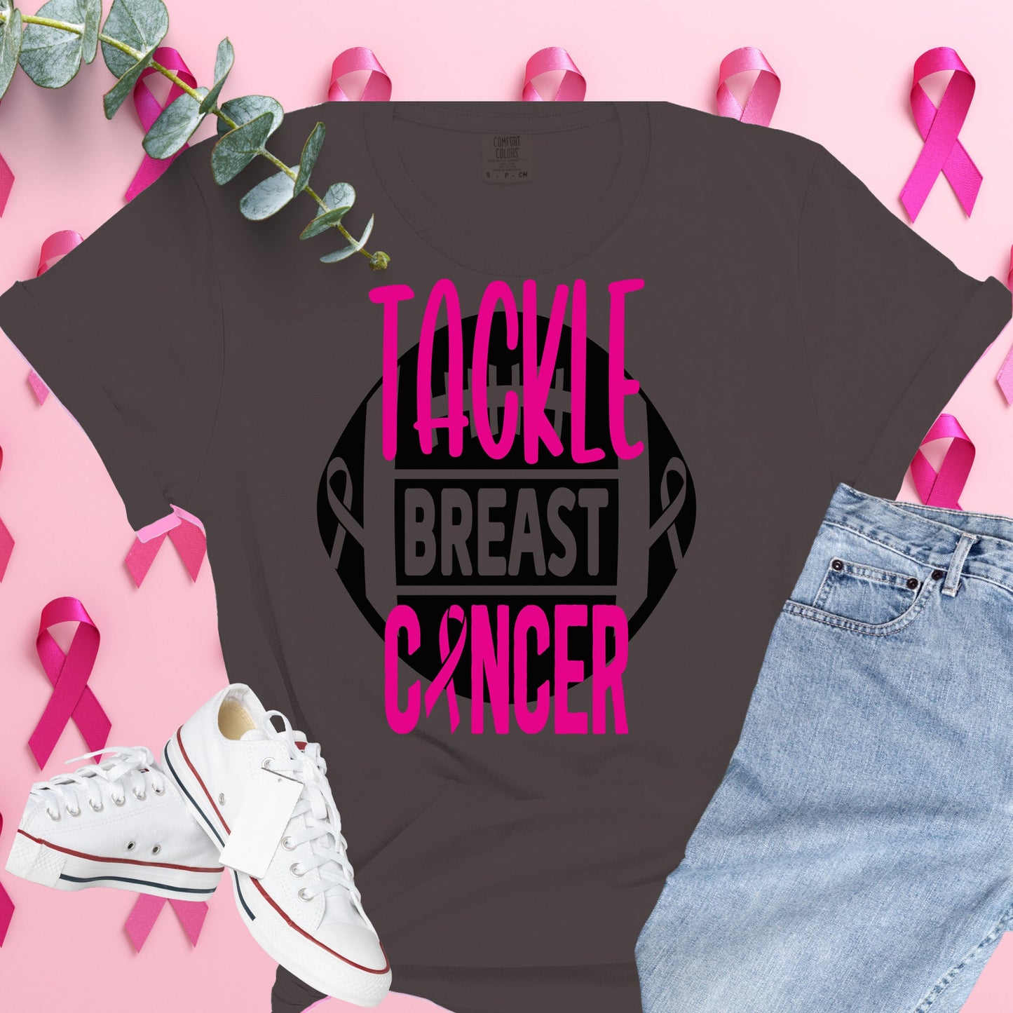  Breast Cancer Awareness Shirt on Comfort Colors® Tee – Pink Ribbon, October Support, Halloween Theme