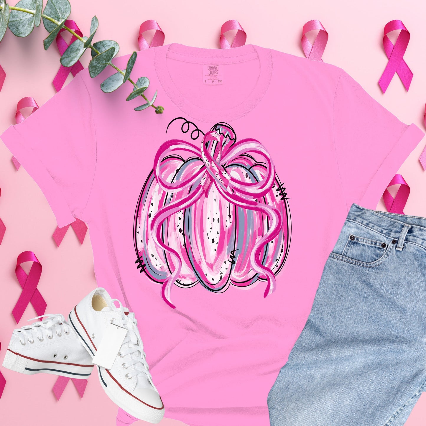  Breast Cancer Awareness Shirt on Comfort Colors® Tee – Pink Ribbon, October Support, Halloween Theme