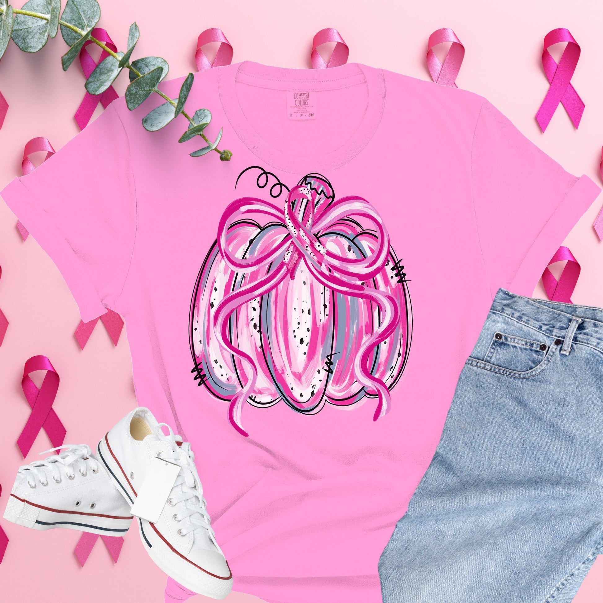  Breast Cancer Awareness Shirt on Comfort Colors® Tee – Pink Ribbon, October Support, Halloween Theme