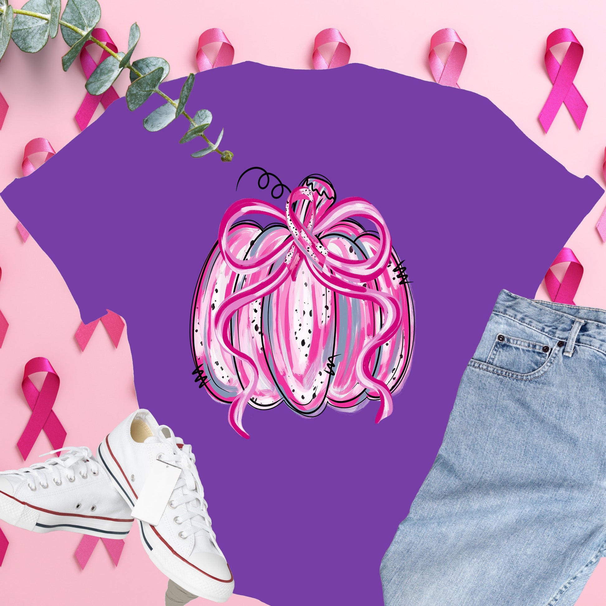  Breast Cancer Awareness Shirt on Comfort Colors® Tee – Pink Ribbon, October Support, Halloween Theme