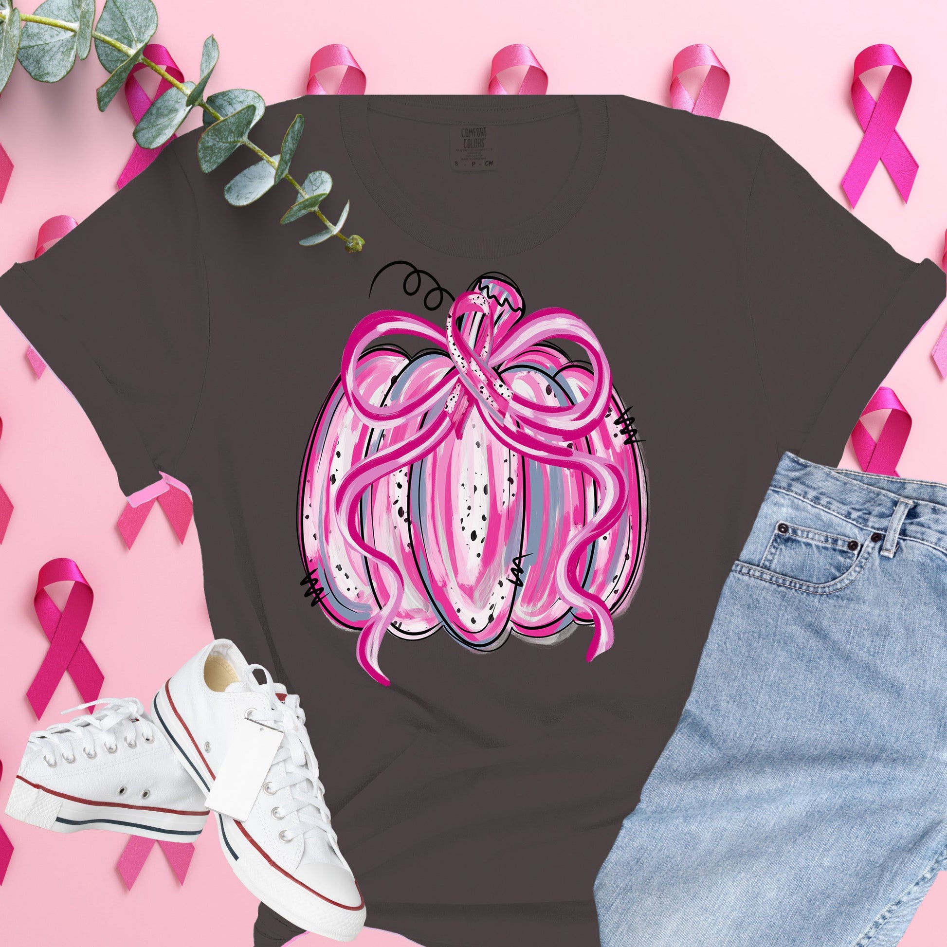  Breast Cancer Awareness Shirt on Comfort Colors® Tee – Pink Ribbon, October Support, Halloween Theme