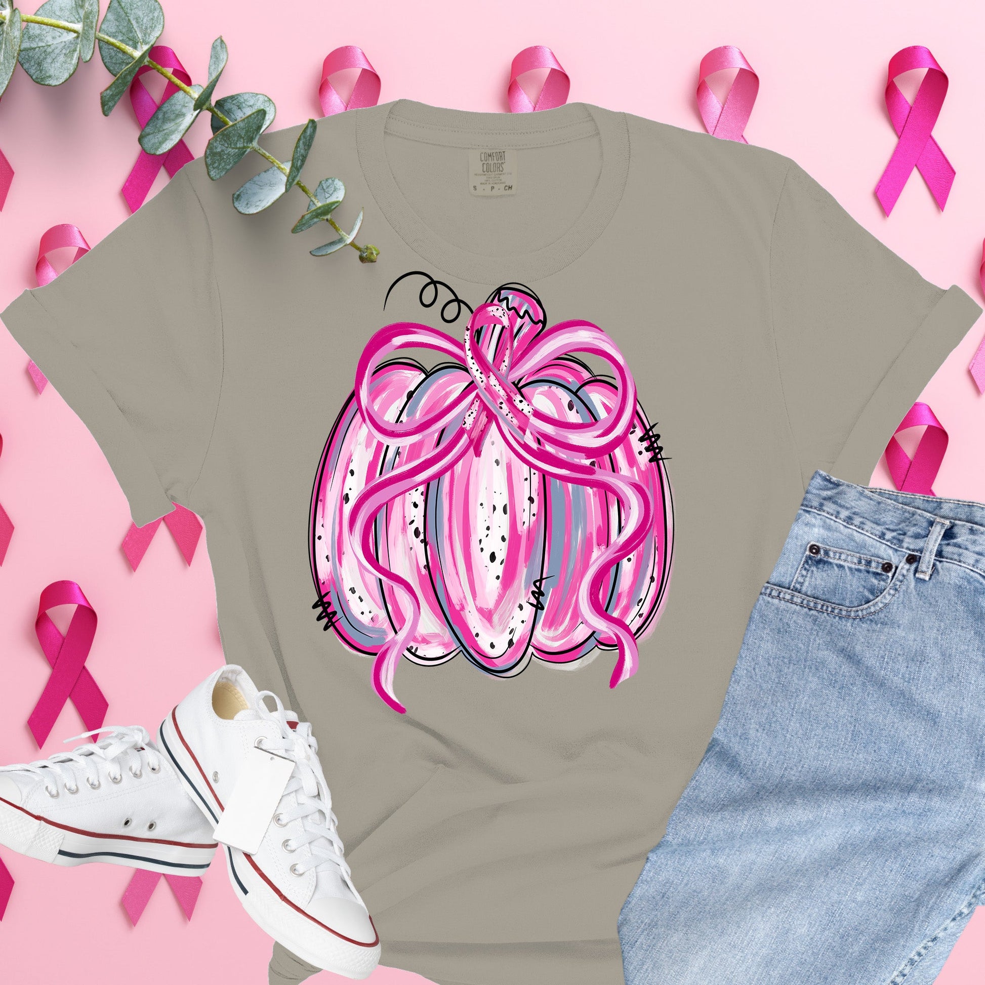  Breast Cancer Awareness Shirt on Comfort Colors® Tee – Pink Ribbon, October Support, Halloween Theme