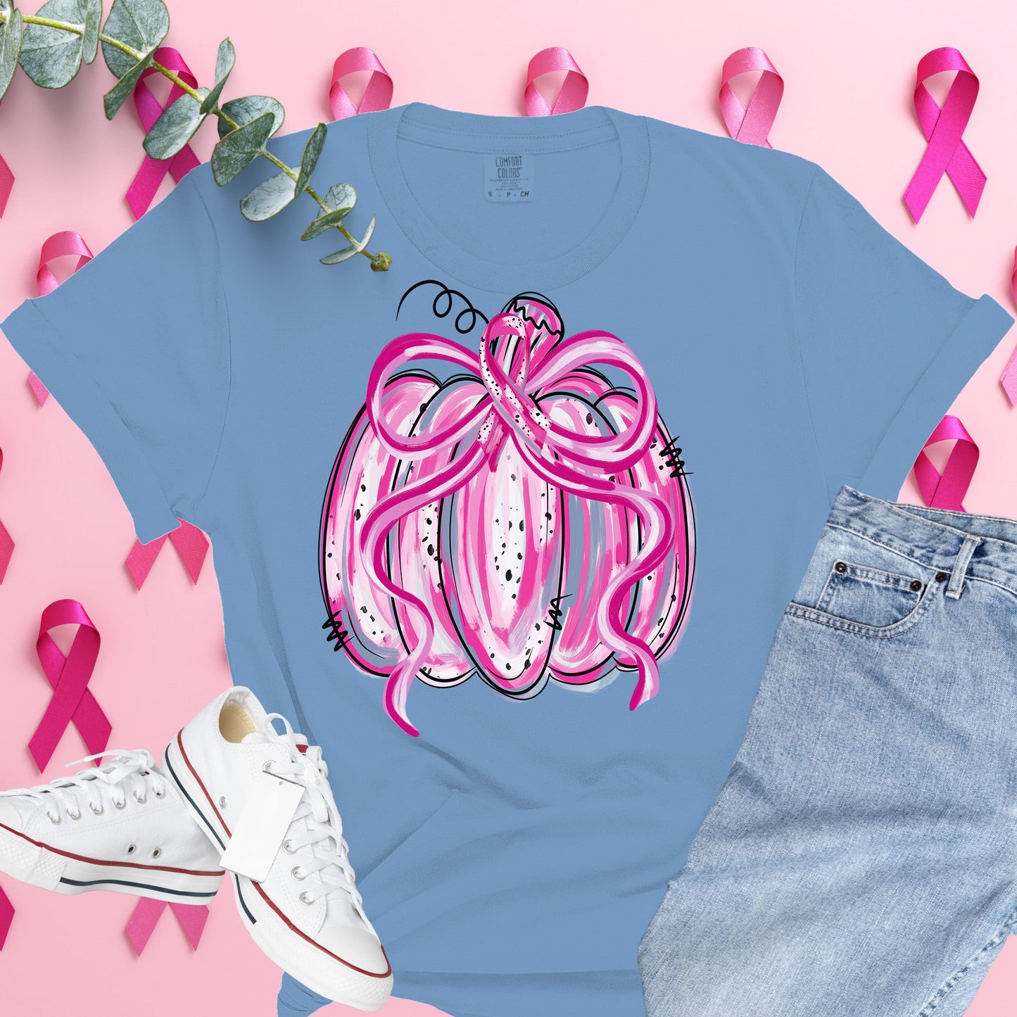  Breast Cancer Awareness Shirt on Comfort Colors® Tee – Pink Ribbon, October Support, Halloween Theme