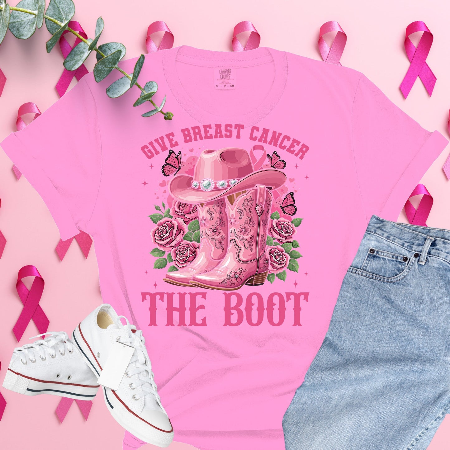  Breast Cancer Awareness Shirt on Comfort Colors® Tee – Pink Ribbon, October Support, Halloween Theme