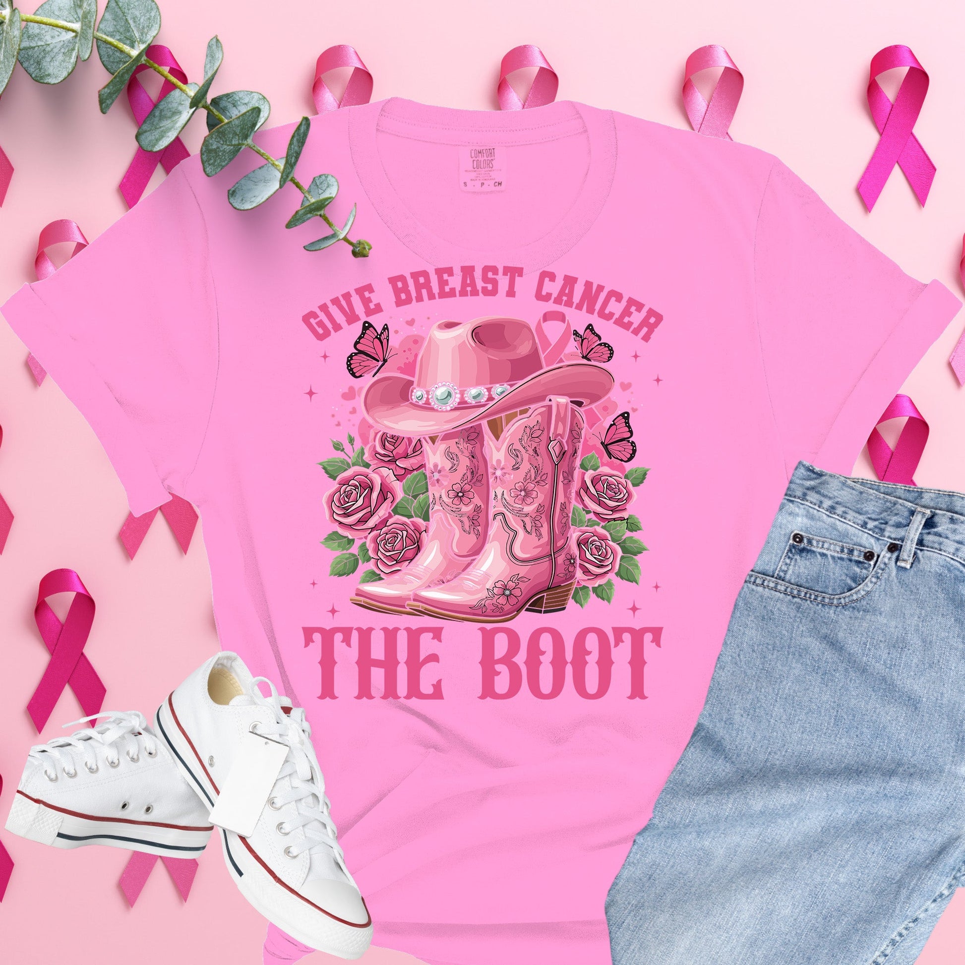  Breast Cancer Awareness Shirt on Comfort Colors® Tee – Pink Ribbon, October Support, Halloween Theme