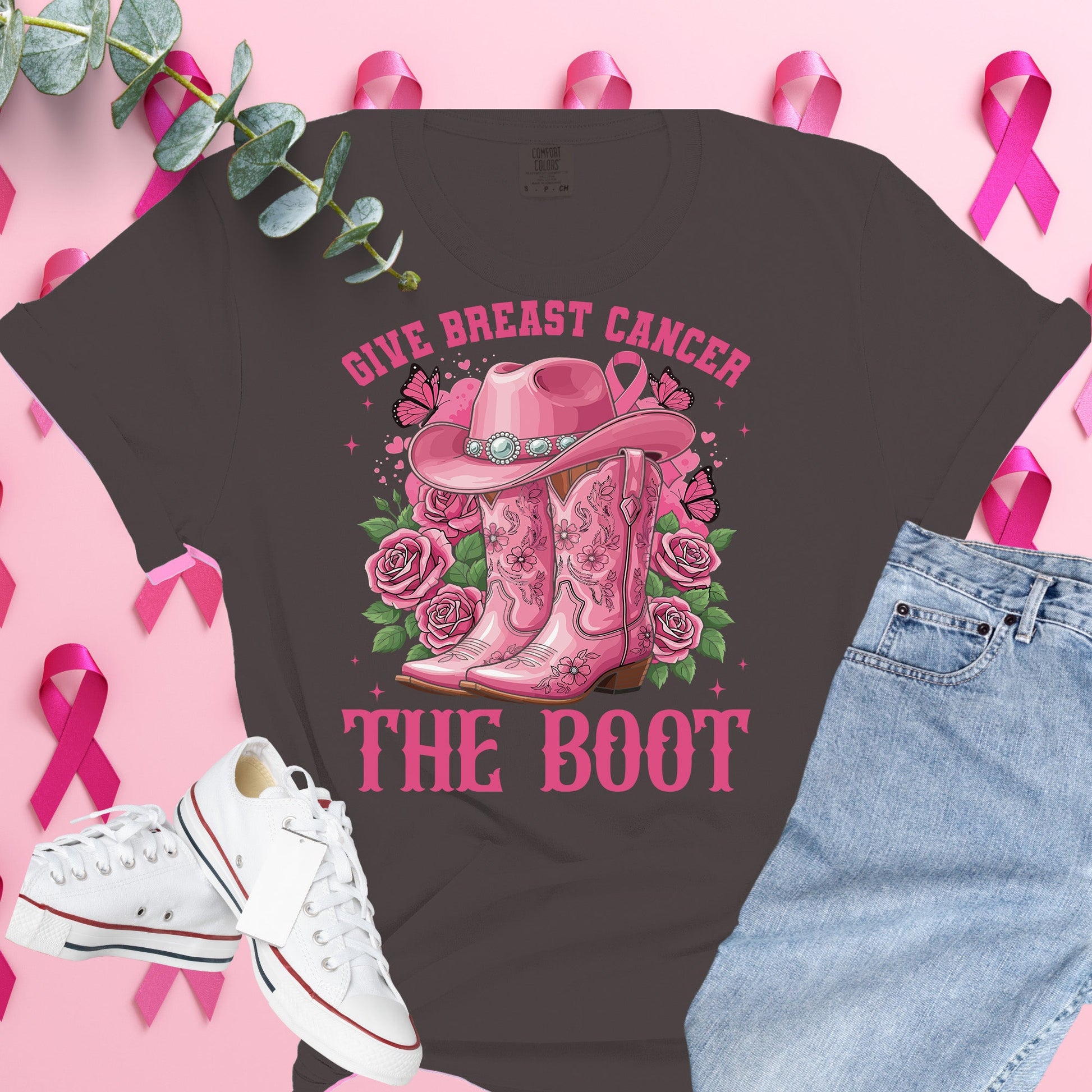  Breast Cancer Awareness Shirt on Comfort Colors® Tee – Pink Ribbon, October Support, Halloween Theme