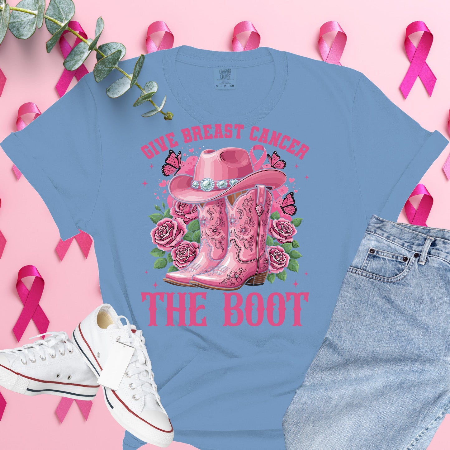  Breast Cancer Awareness Shirt on Comfort Colors® Tee – Pink Ribbon, October Support, Halloween Theme