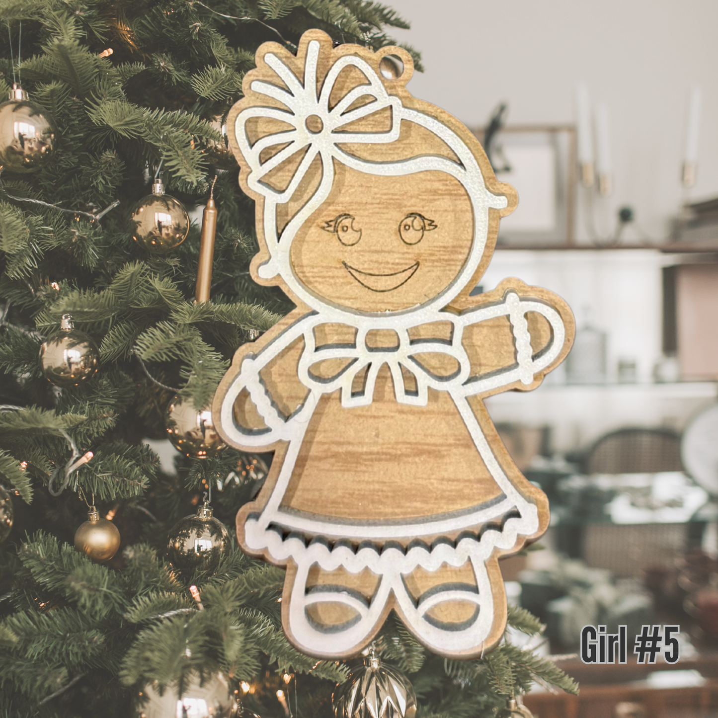 Christmas Wood Ornament:  Personalized Gingerbread Family, Custom Name, 2025 Ornament