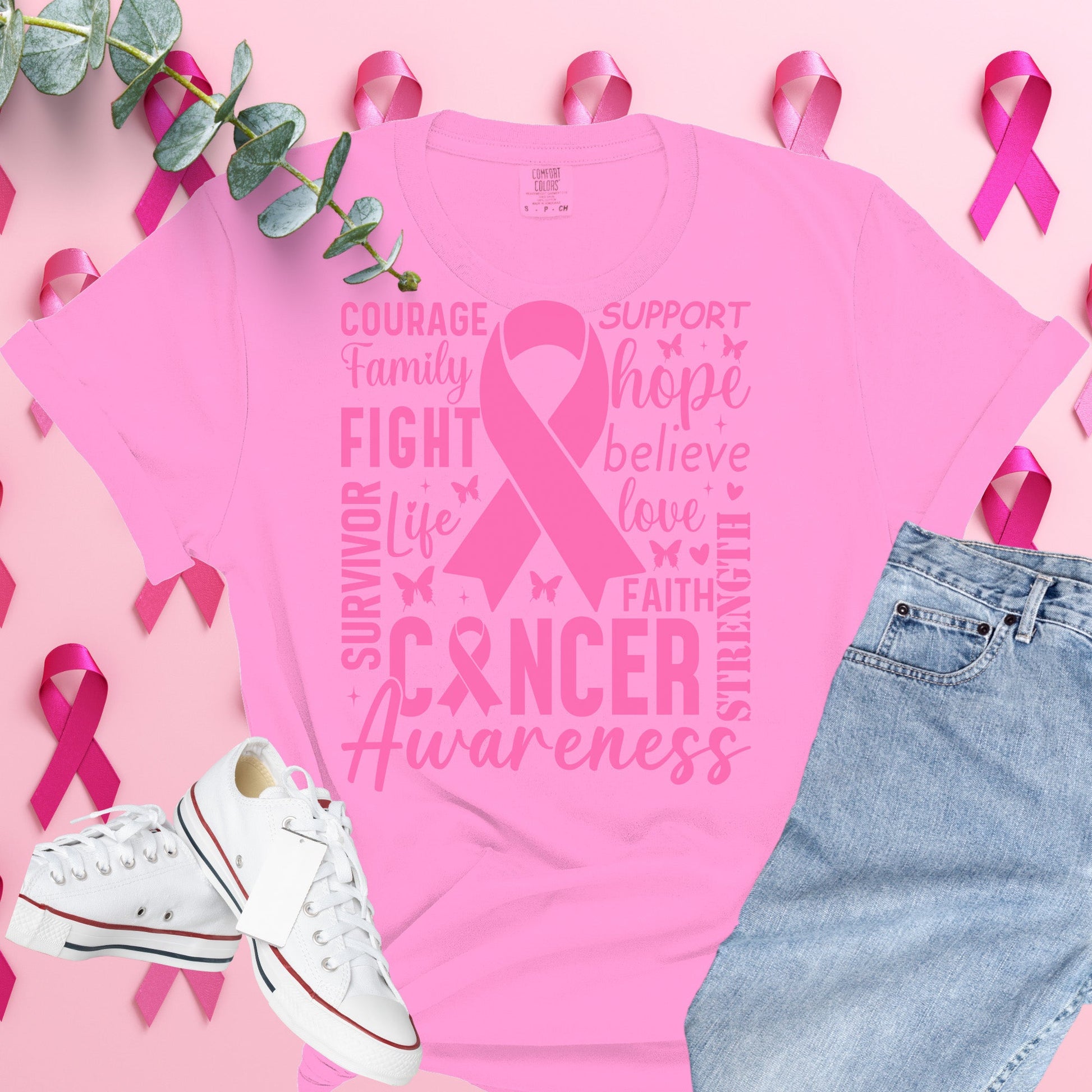  Breast Cancer Awareness Shirt on Comfort Colors® Tee – Pink Ribbon, October Support, Halloween Theme