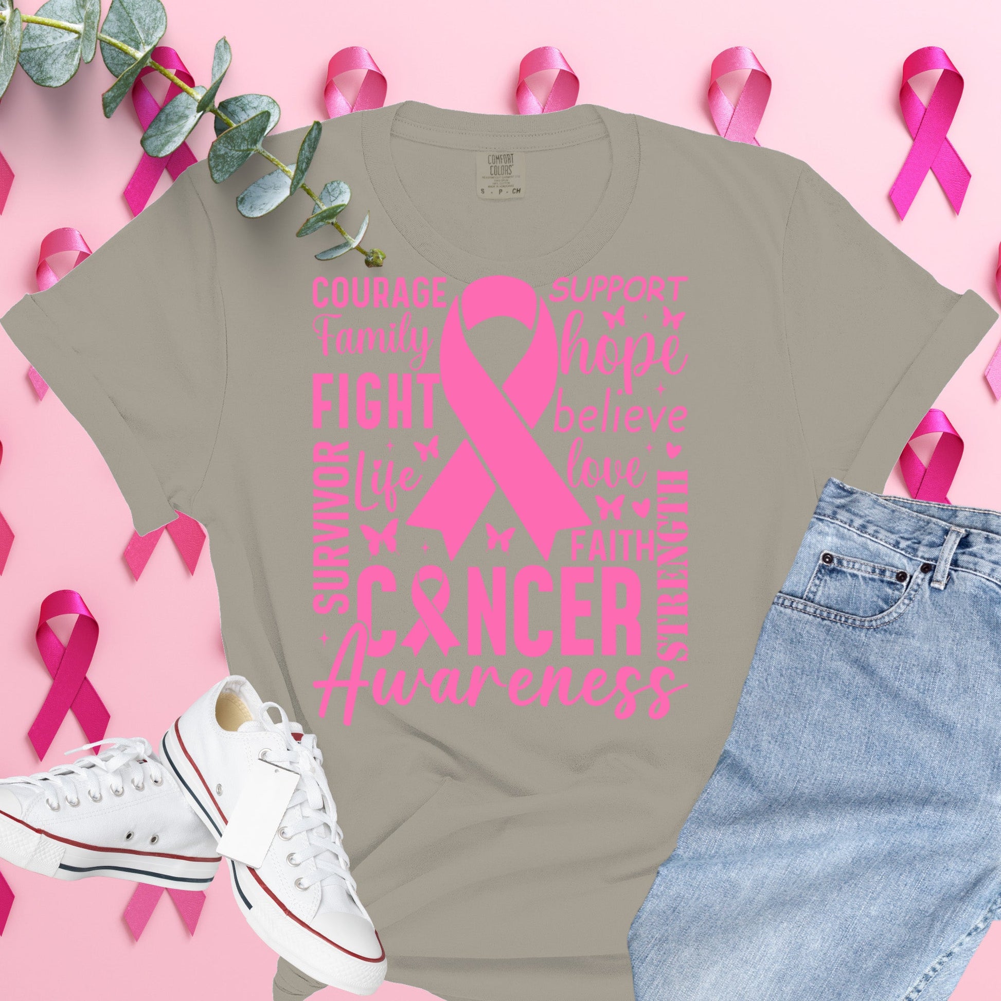  Breast Cancer Awareness Shirt on Comfort Colors® Tee – Pink Ribbon, October Support, Halloween Theme