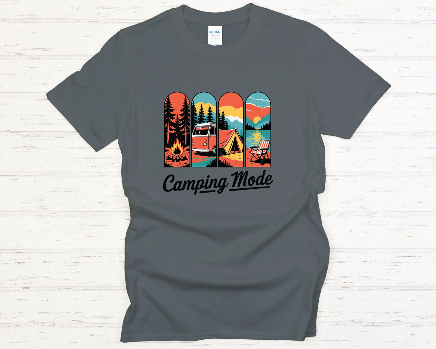 Camping Shirt Outdoor Adventure Tee with Colorful Campfire Graphic, Cozy Camper Gift for Hiking & Nature Lovers