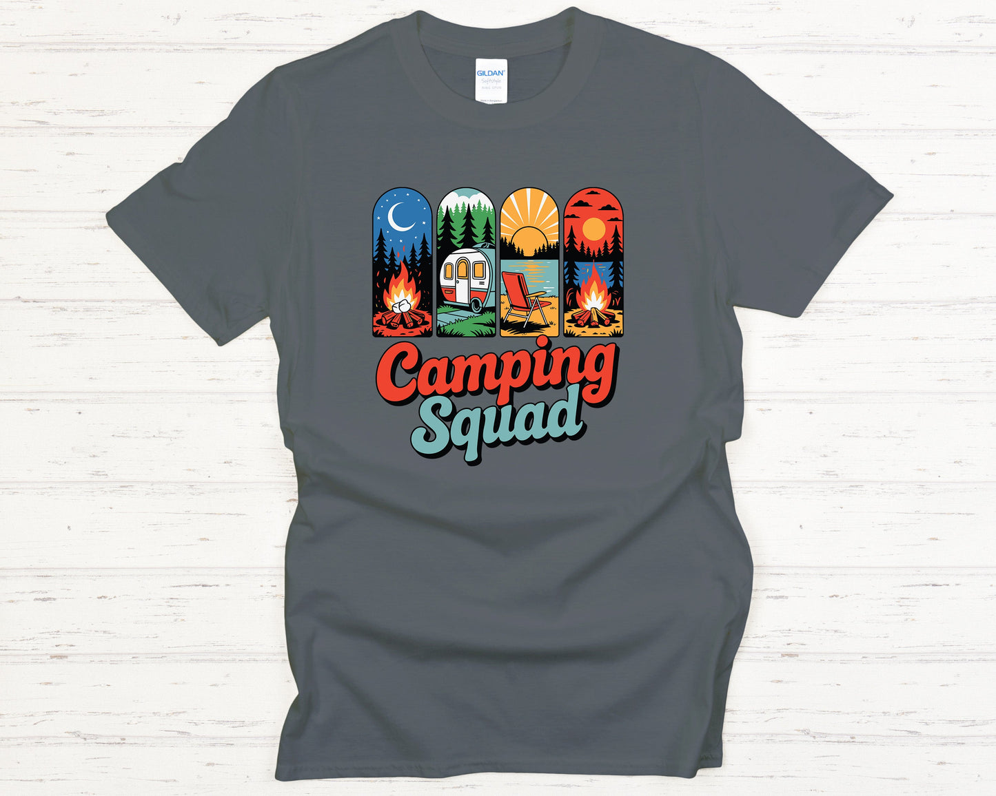 Camping Squad T-Shirt Retro Outdoor Adventure Graphic Tee, Cozy Campfire Shirt, Nature Lover Gift, Casual Hiking Top
