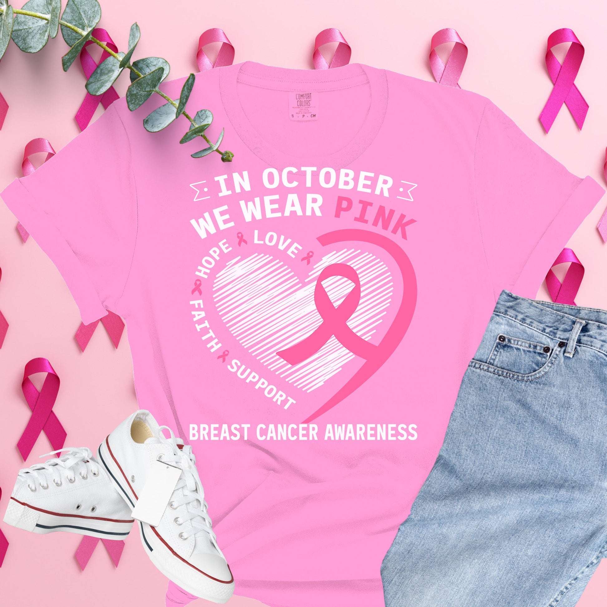  Breast Cancer Awareness Shirt on Comfort Colors® Tee – Pink Ribbon, October Support, Halloween Theme