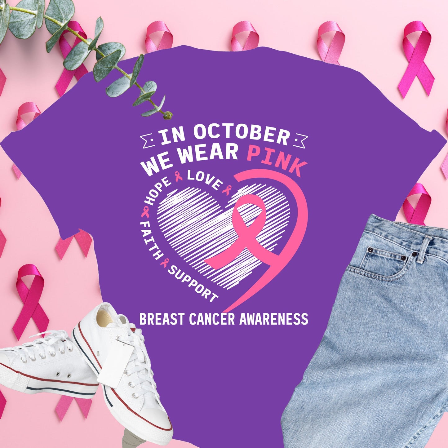  Breast Cancer Awareness Shirt on Comfort Colors® Tee – Pink Ribbon, October Support, Halloween Theme