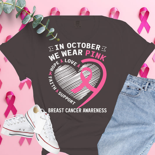  Breast Cancer Awareness Shirt on Comfort Colors® Tee – Pink Ribbon, October Support, Halloween Theme