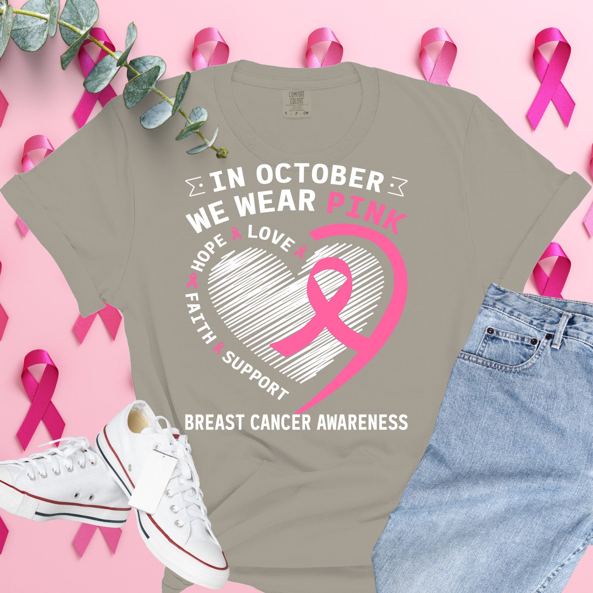  Breast Cancer Awareness Shirt on Comfort Colors® Tee – Pink Ribbon, October Support, Halloween Theme