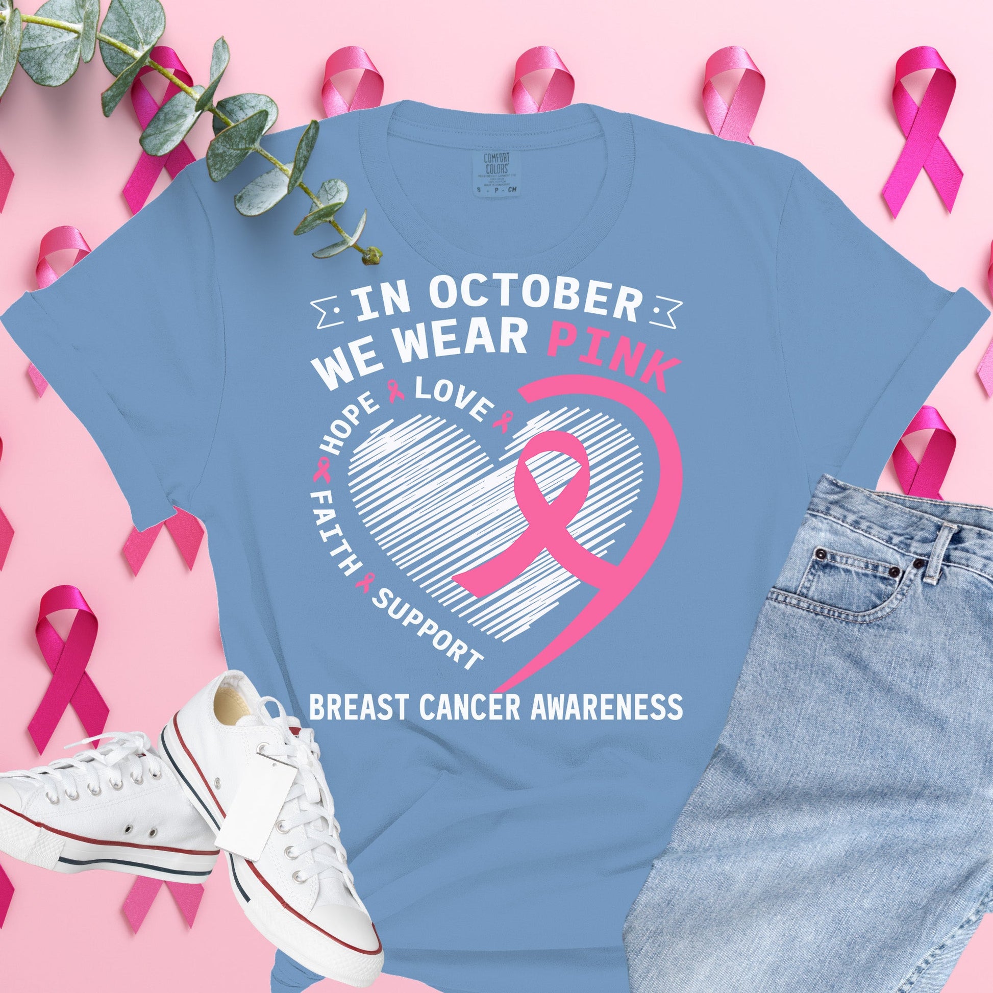  Breast Cancer Awareness Shirt on Comfort Colors® Tee – Pink Ribbon, October Support, Halloween Theme
