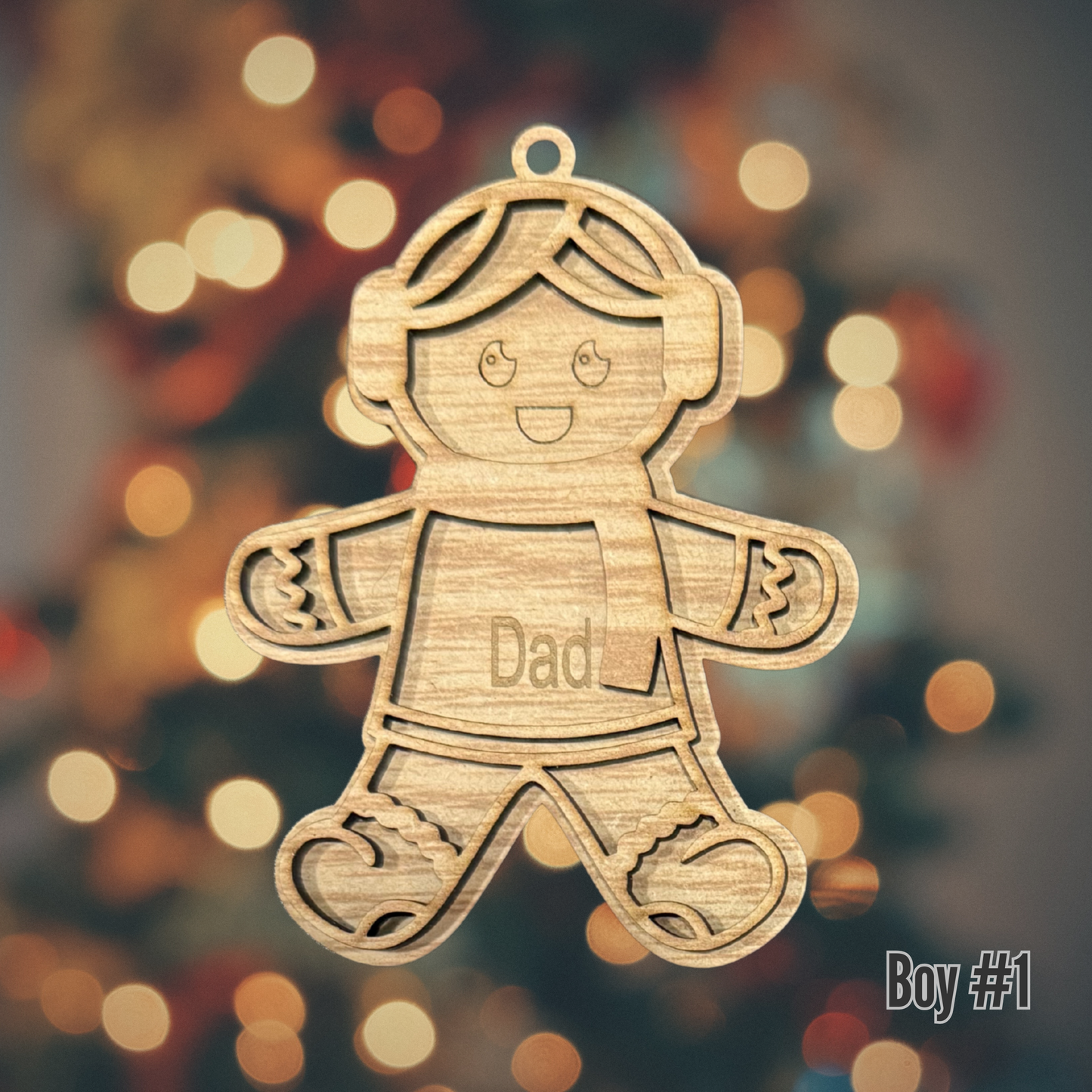 Christmas Wood Ornament:  Personalized Gingerbread Family, Custom Name, 2025 Ornament