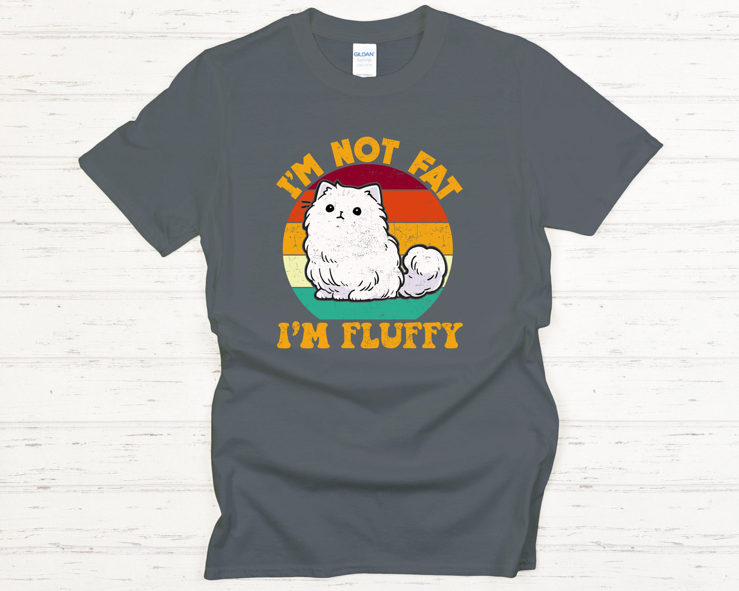 Funny Cat T-Shirt I'm Not Fat I'm Fluffy Vintage Kitty Graphic Tee Animal Lover Gift Pet Humor Apparel