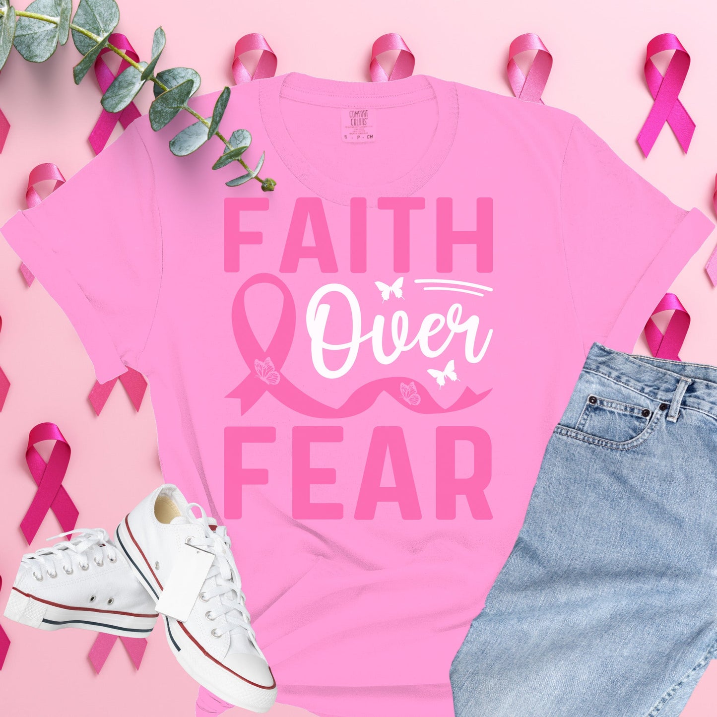  Breast Cancer Awareness Shirt on Comfort Colors® Tee – Pink Ribbon, October Support, Halloween Theme
