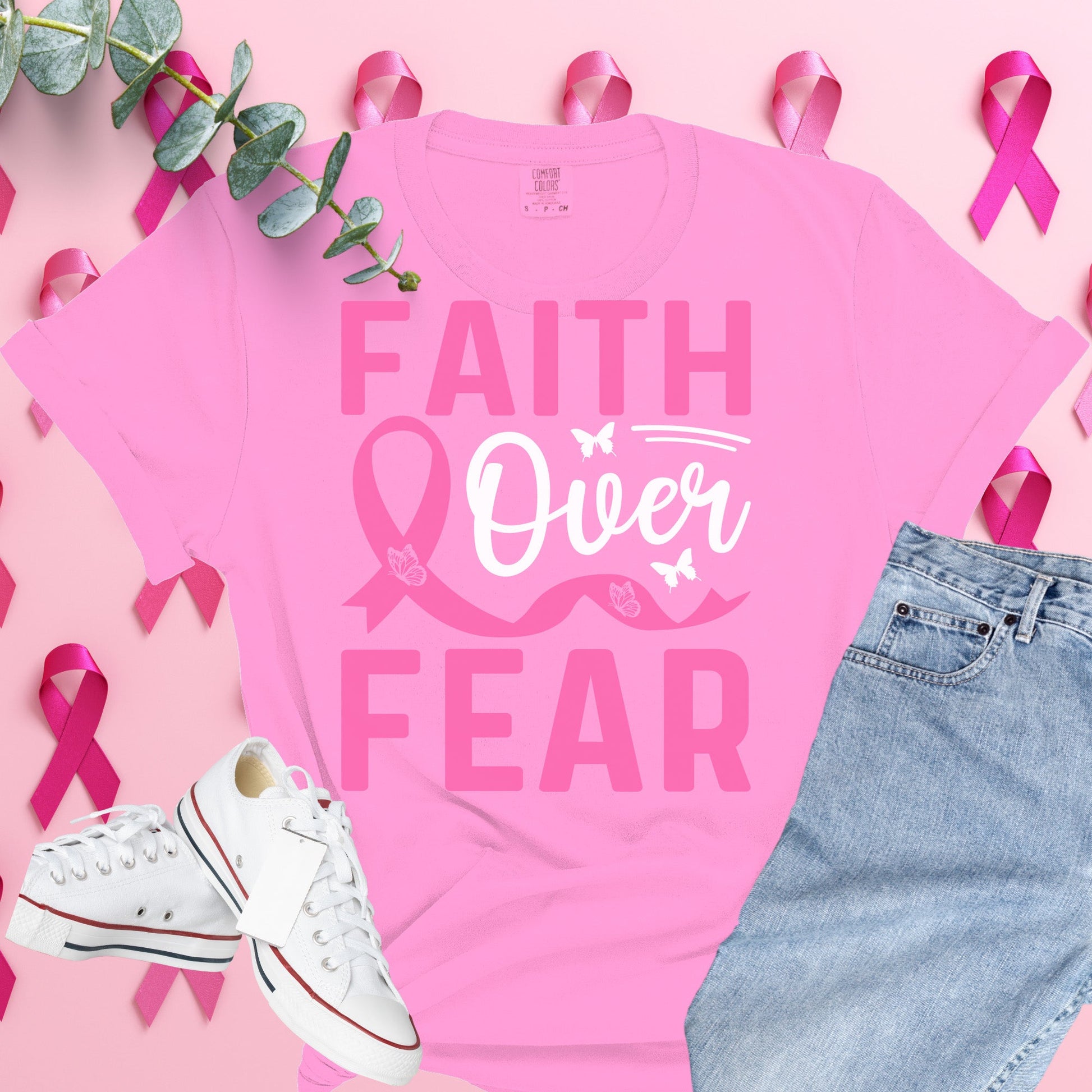  Breast Cancer Awareness Shirt on Comfort Colors® Tee – Pink Ribbon, October Support, Halloween Theme