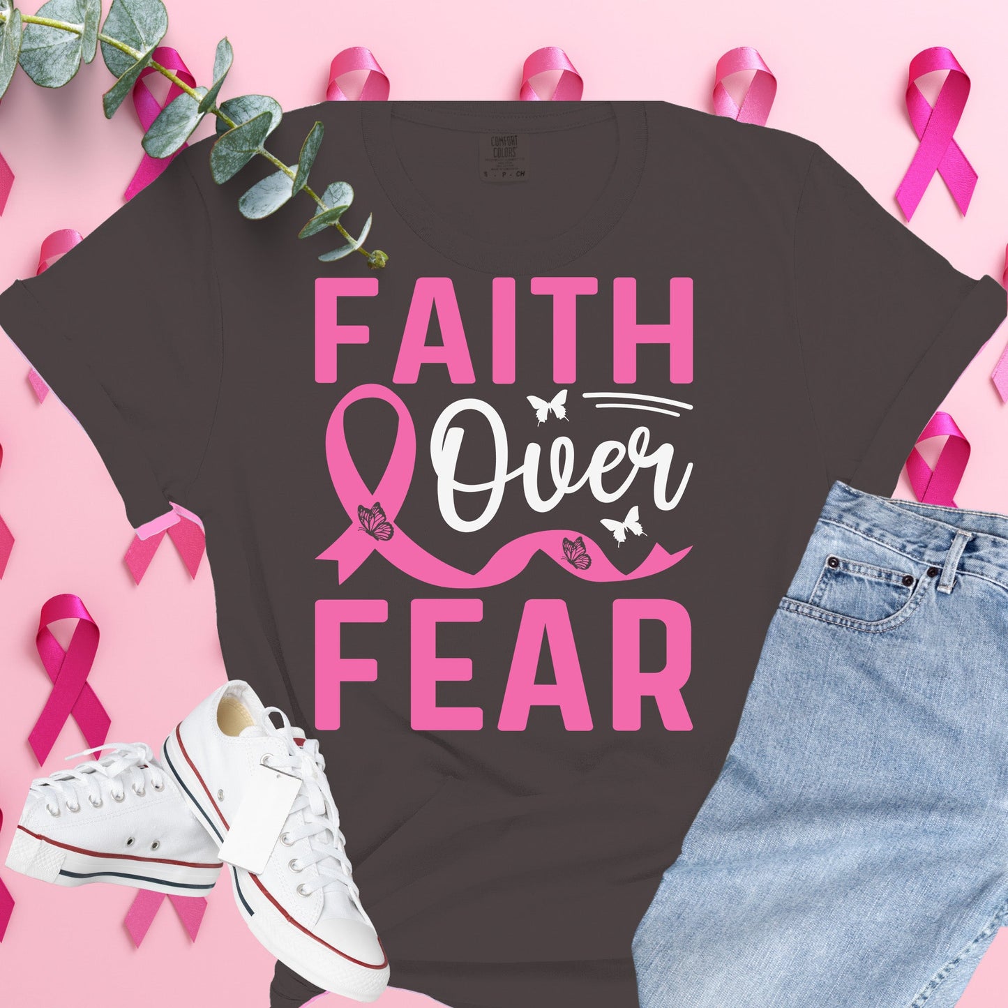  Breast Cancer Awareness Shirt on Comfort Colors® Tee – Pink Ribbon, October Support, Halloween Theme