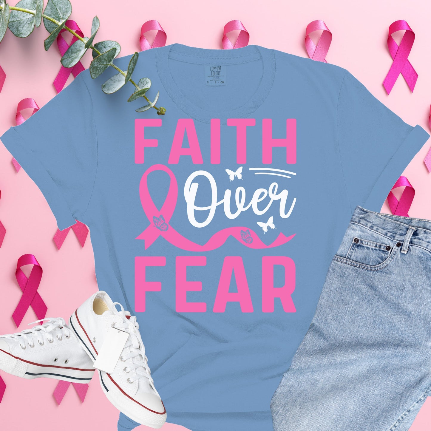  Breast Cancer Awareness Shirt on Comfort Colors® Tee – Pink Ribbon, October Support, Halloween Theme